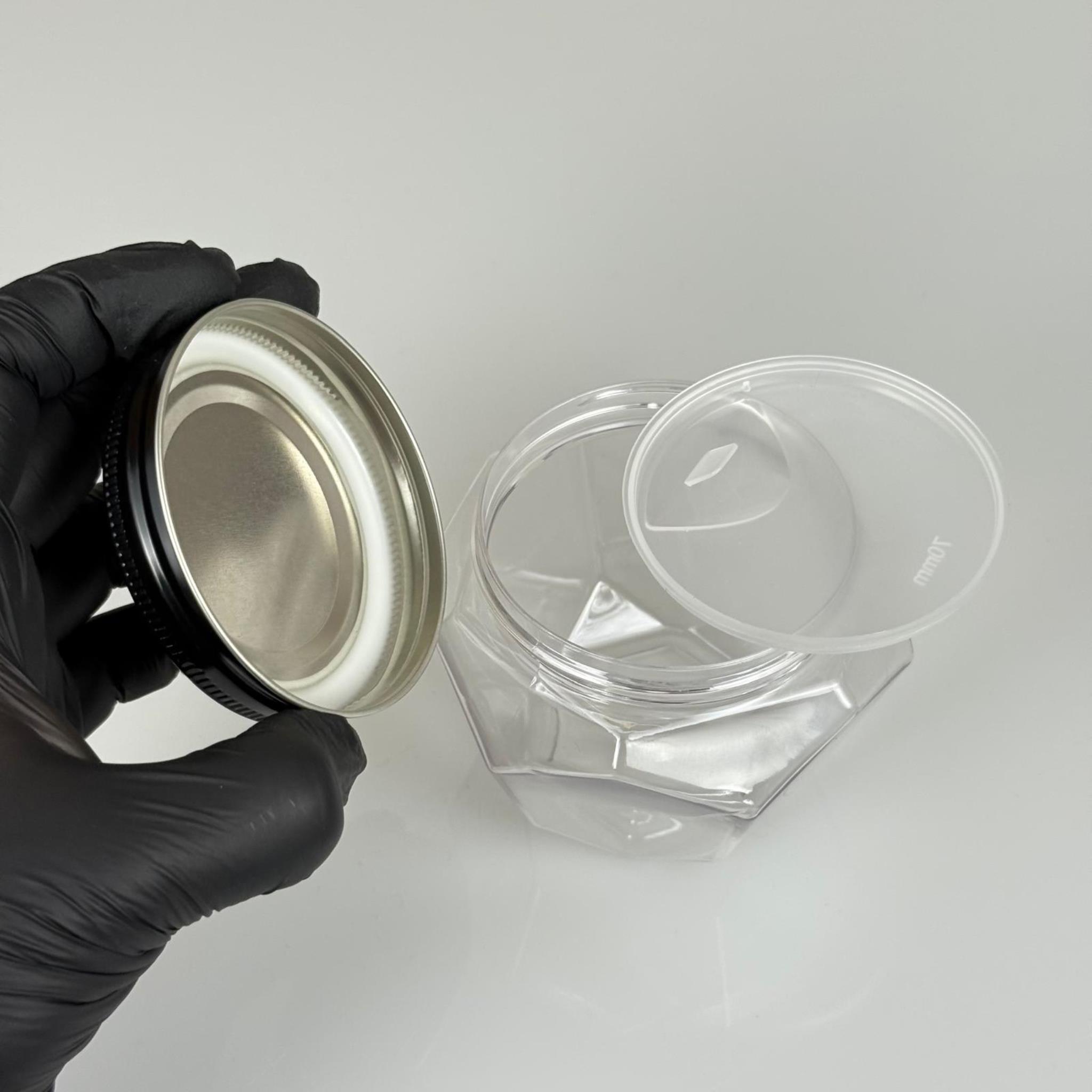 250 ML SERT PET ALTIGEN KAVANOZ + SİYAH METAL KAPAK + İÇ TIPA - 250 CC KALIN ŞEFFAF PLASTİK KAVANOZ SİYAH METAL KAPAKLI İÇ TIPALI TAKIM - KREM KAVANOZLARI