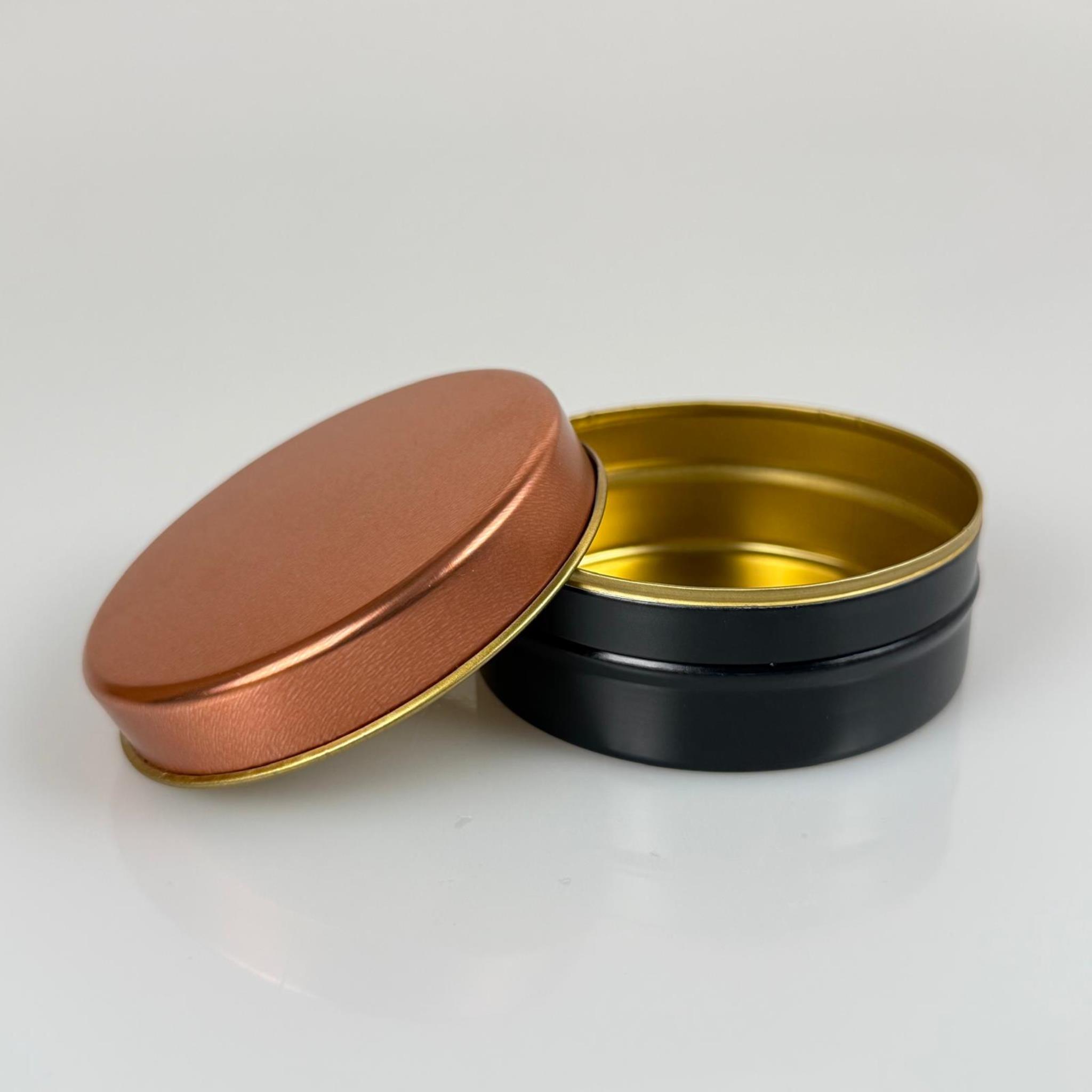 100 CC TENEKE KUTU - SİYAH - ROSE KAPAKLI - METAL AMBALAJ - MUM TENEKESİ 77 X 28 MM