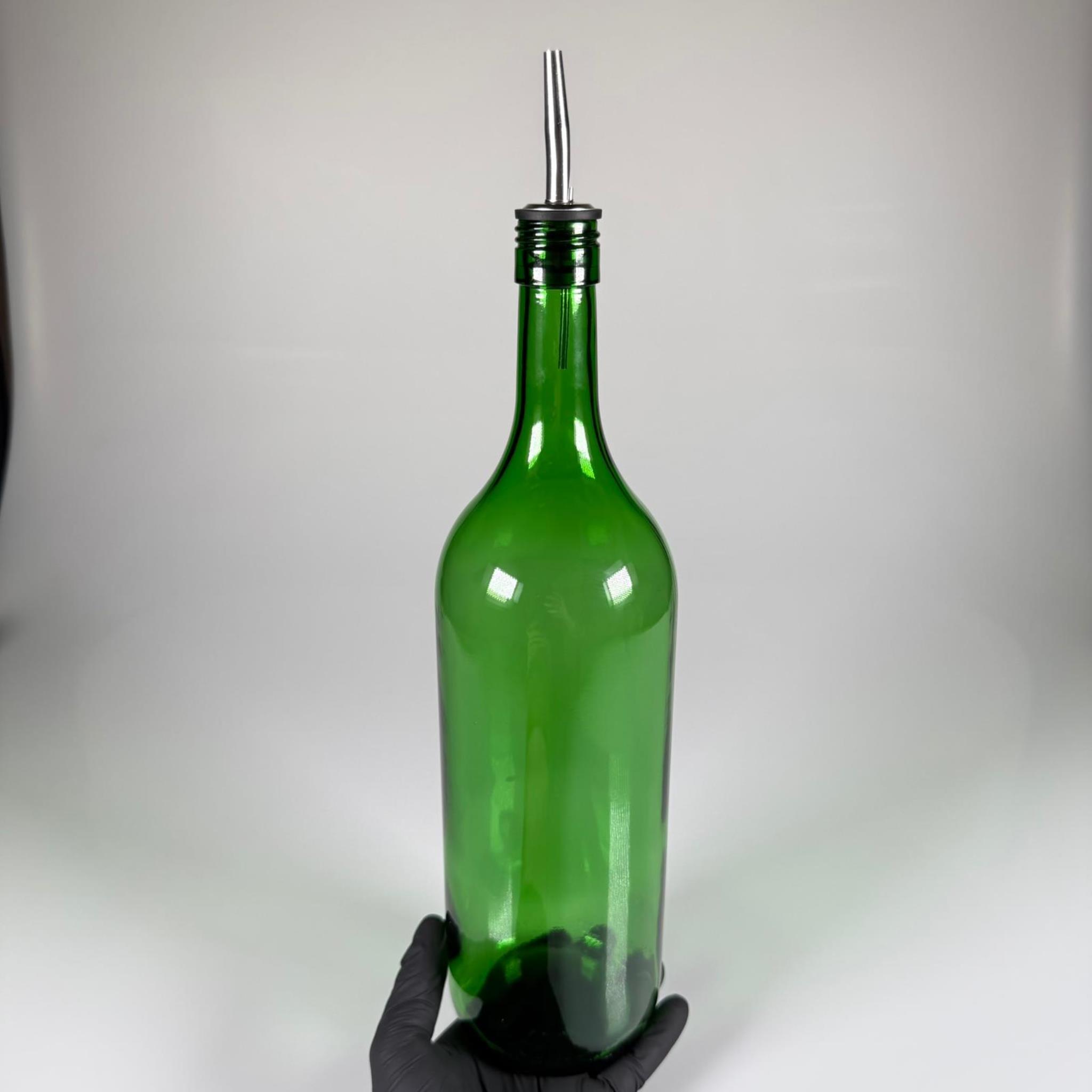 1500 CC YEŞİL CAM ŞİŞE - ÇELİK YAĞDANLIK TIPALI AKITICILI - 1,5 LİTRE YEŞİL CAM ŞİŞE - 1500 ML YAĞLIK SİRKELİK ŞİŞESİ