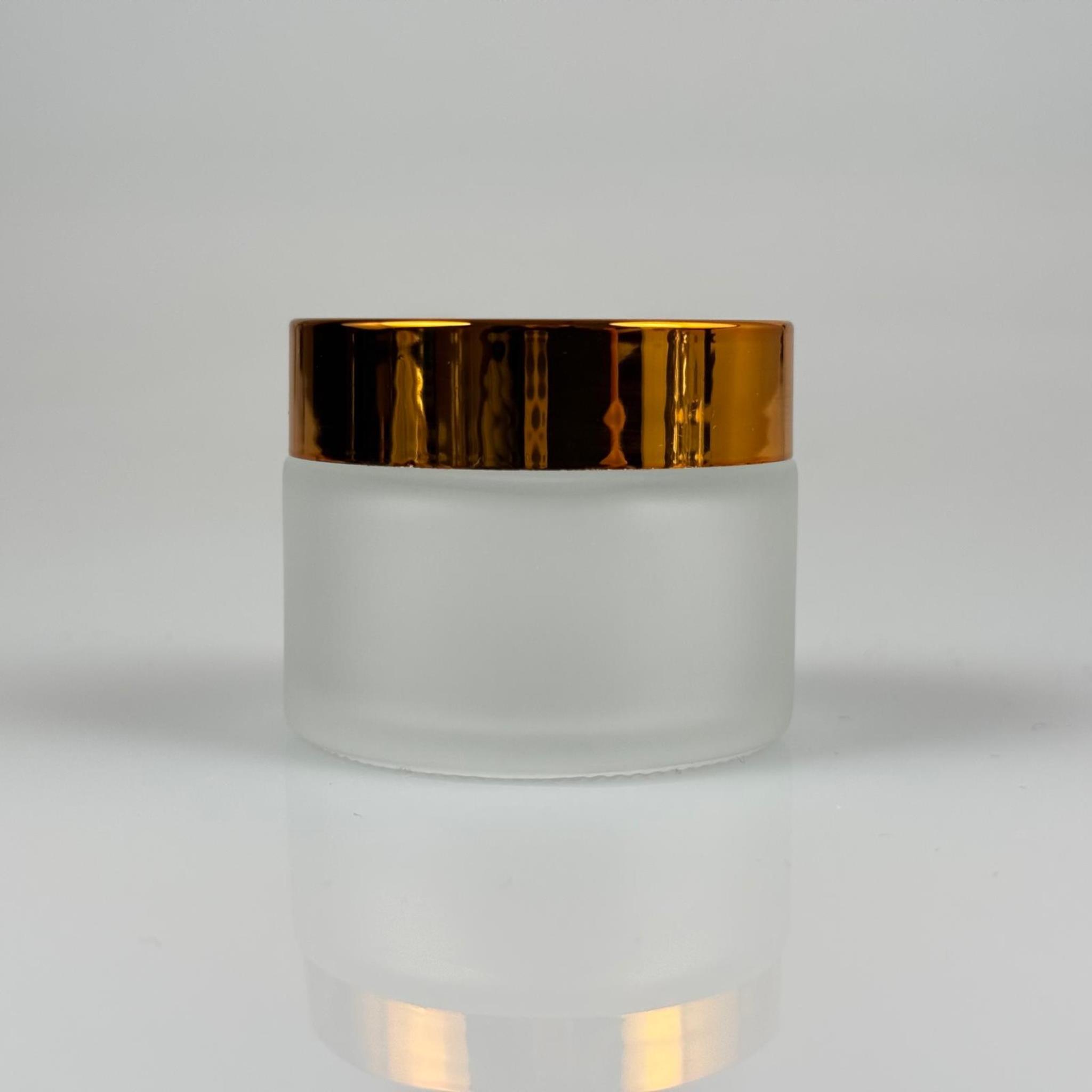 50 CC BUZLU CAM KREM KAVANOZU + GOLD KAPAK + İÇ TIPA - 50 ML Kozmetik ve Bakım Ürünleri İçin Cam Kavanozları