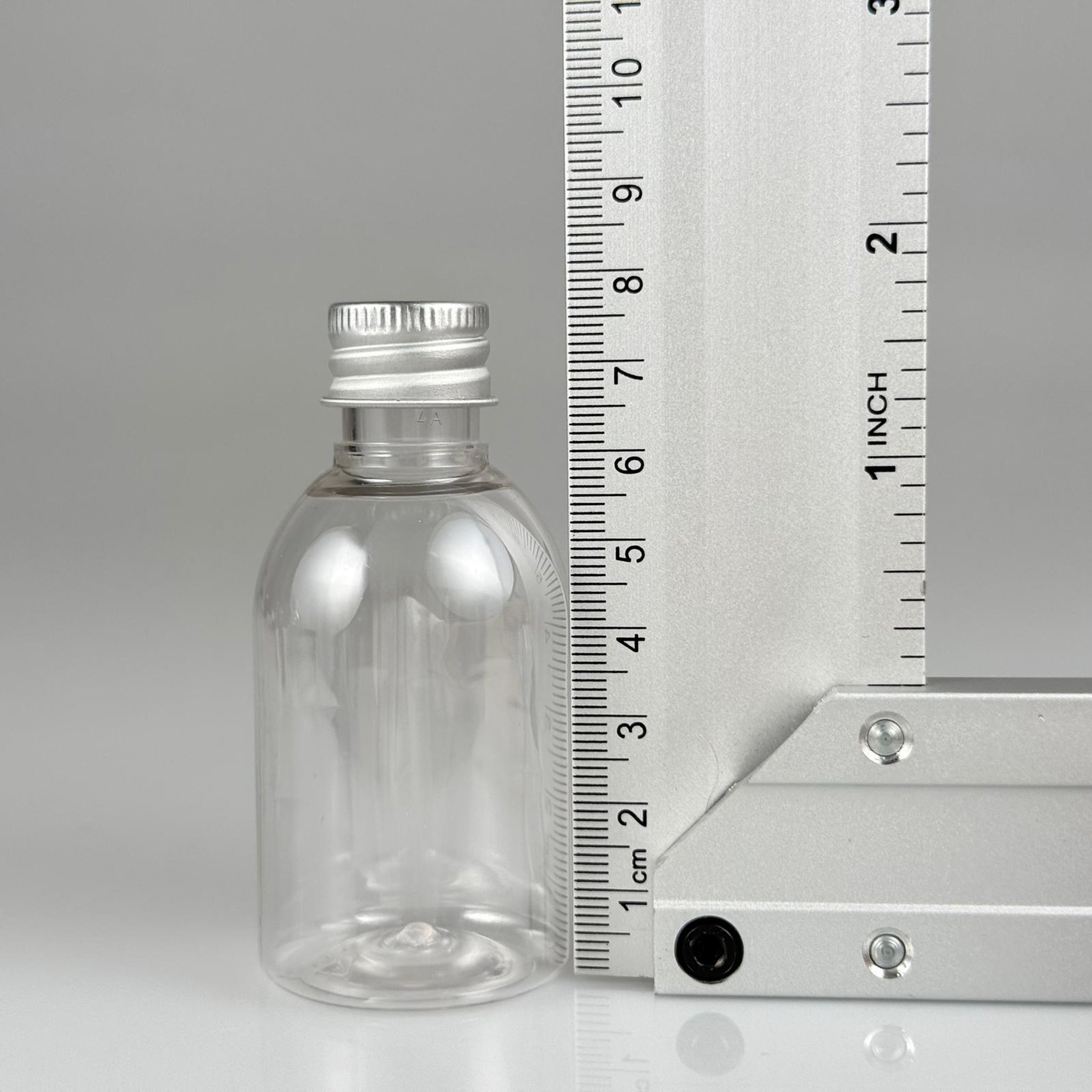 50  CC BUKLET PET ŞİŞE + KÖPÜK CONTALI GÜMÜŞ ALÜMİNYUM METAL KAPAKLI TAKIM - 50 ML PLASTİK ŞİŞE