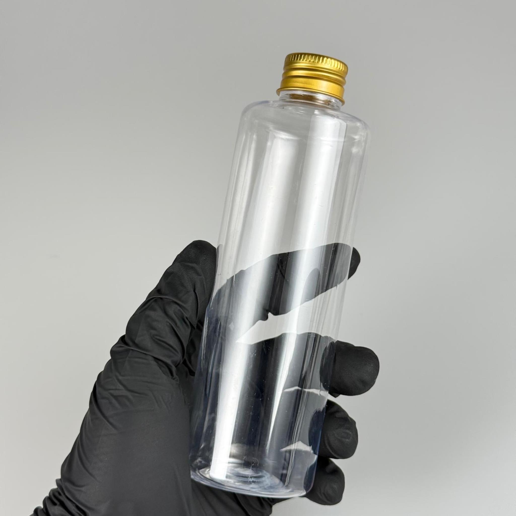 250 CC ŞEFFAF SİLİNDİR MODEL PLASTİK ŞİŞE (24 AĞIZ) + KÖPÜK CONTALI GOLD METAL ALÜMİNYUM KAPAK - 250 ML KAPAKLI PLASTİK ŞİŞELER