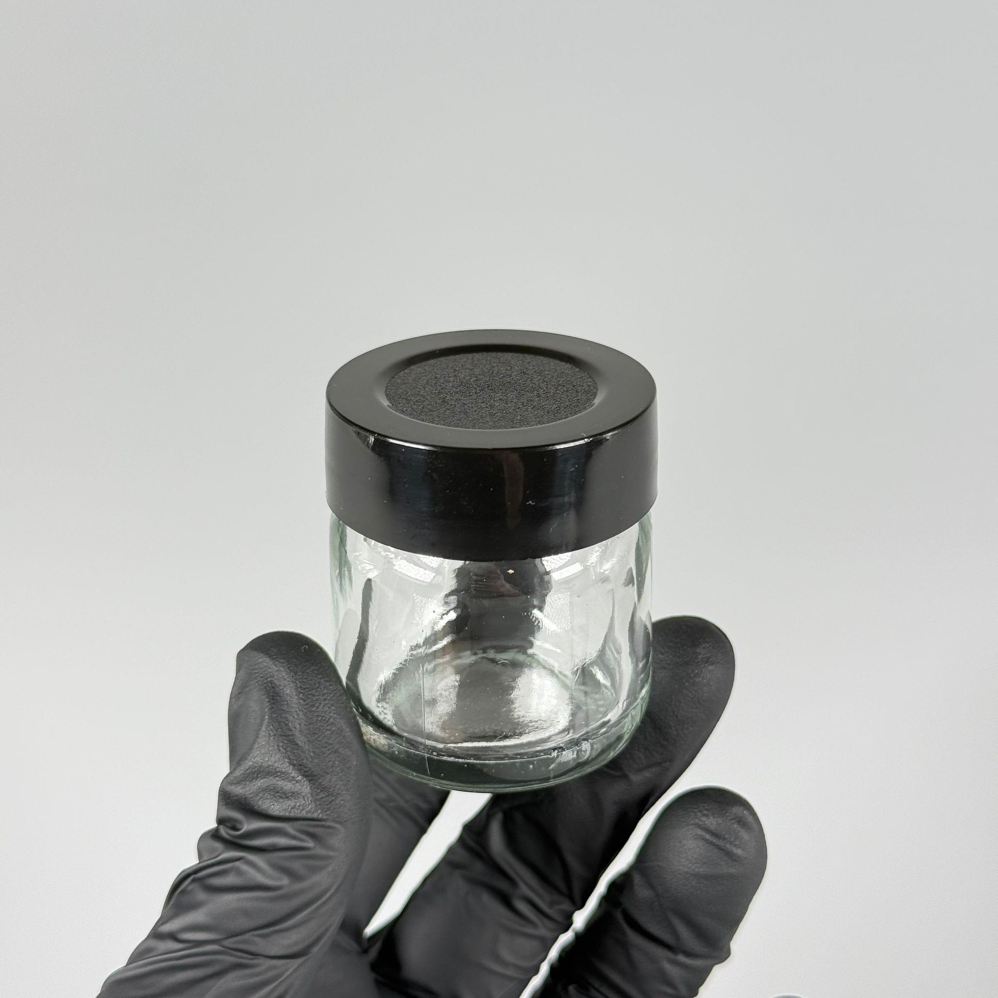 40 CC CAM KAVANOZ - SİYAH PLASTİK DERİN ÜSTÜ KUMLAMA KAPAKLI + KENDİNDEN YAPIŞKANLI KÖPÜK CONTALI - 40 ML MİNİ KREM  CAM KAVANOZLARI