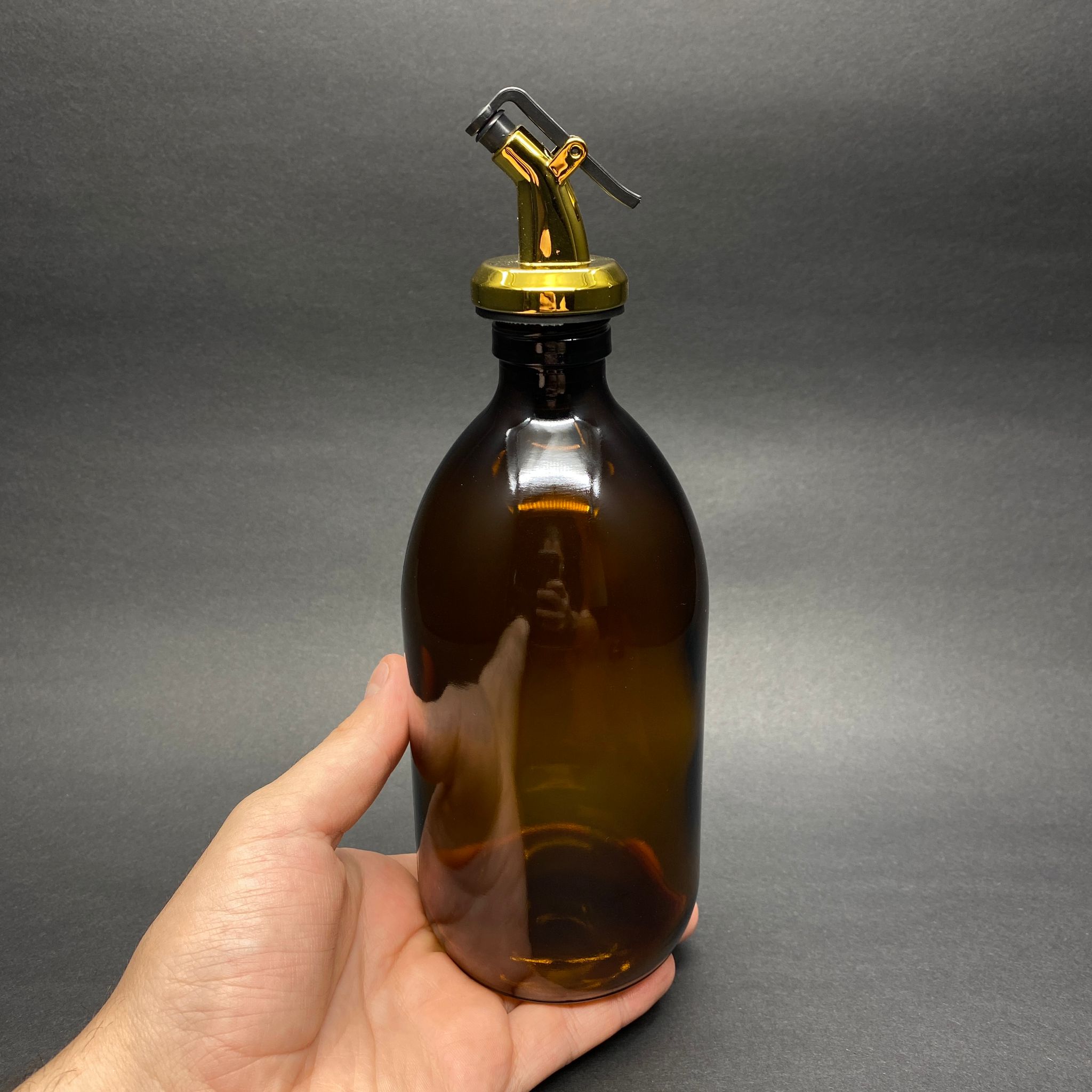 500 CC AMBER TOMBUL ÖZEL SERİ CAM ŞİŞE - GOLD KAPAKLI YAĞDANLIK TIPALI - 500 ML CAM ECZA ŞİŞESİ - KAHVERENGİ