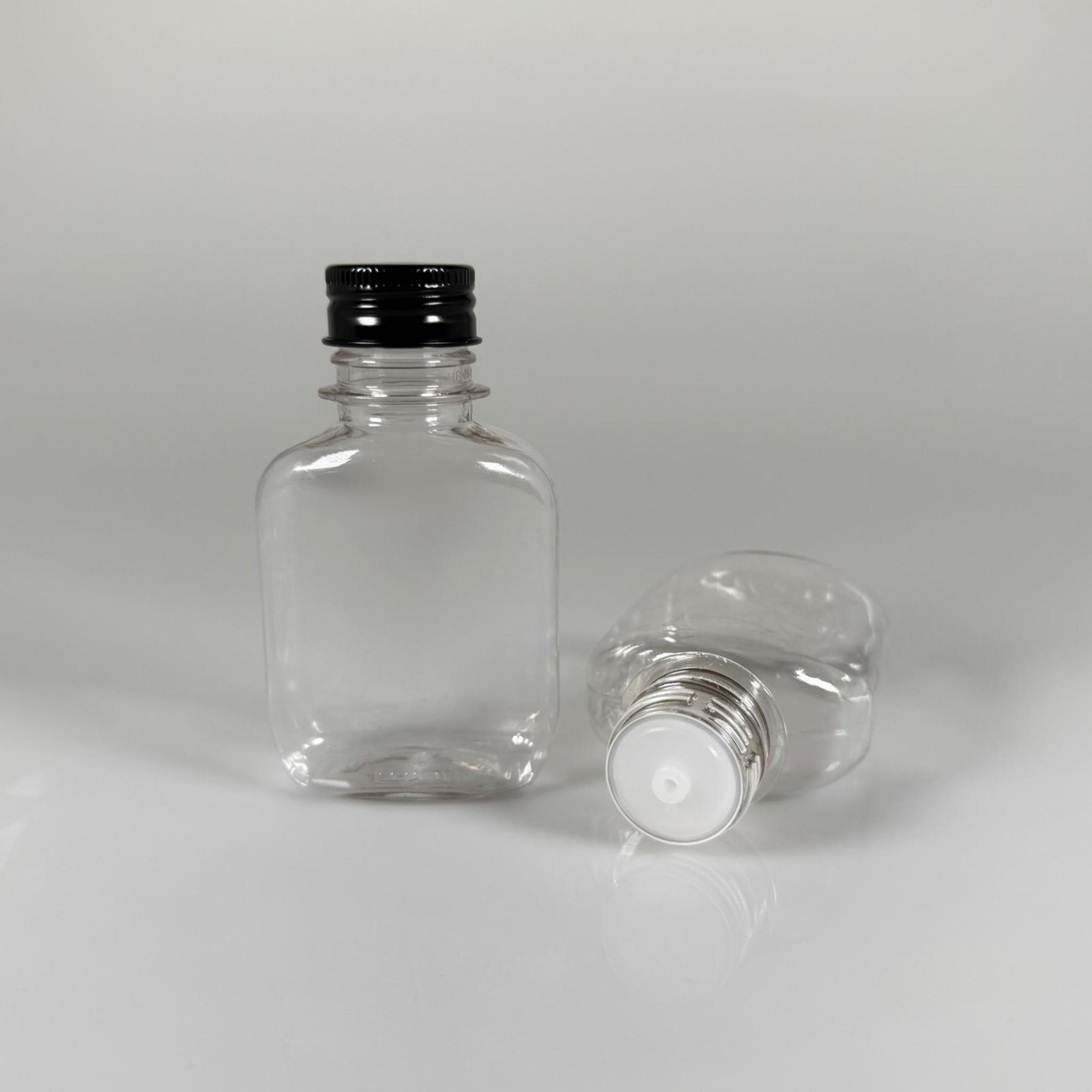 100 ML YASSI METAL KAPAKLI KOLONYA TIPALI PET ŞİŞE - 100 CC CONTALI SİYAH ALÜMİNYUM KAPAKLI PLASTİK ŞİŞE