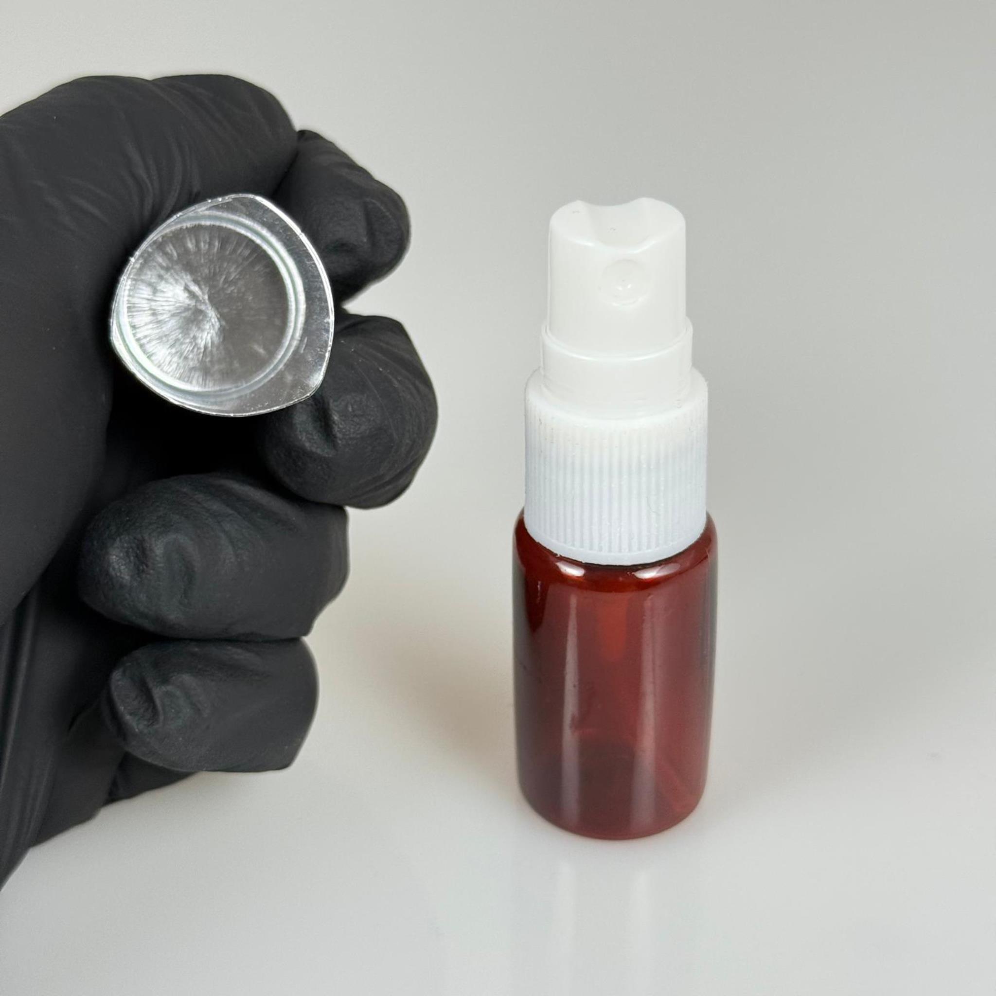 10 ML PET KOLONYA, PARFÜM VB ŞİŞELERİ - METAL ALÜMİNYUM GÜMÜŞ KAPAK + VİDALI SPREY + 10 CC AMBER SHOT ŞİŞE SET TAKIM