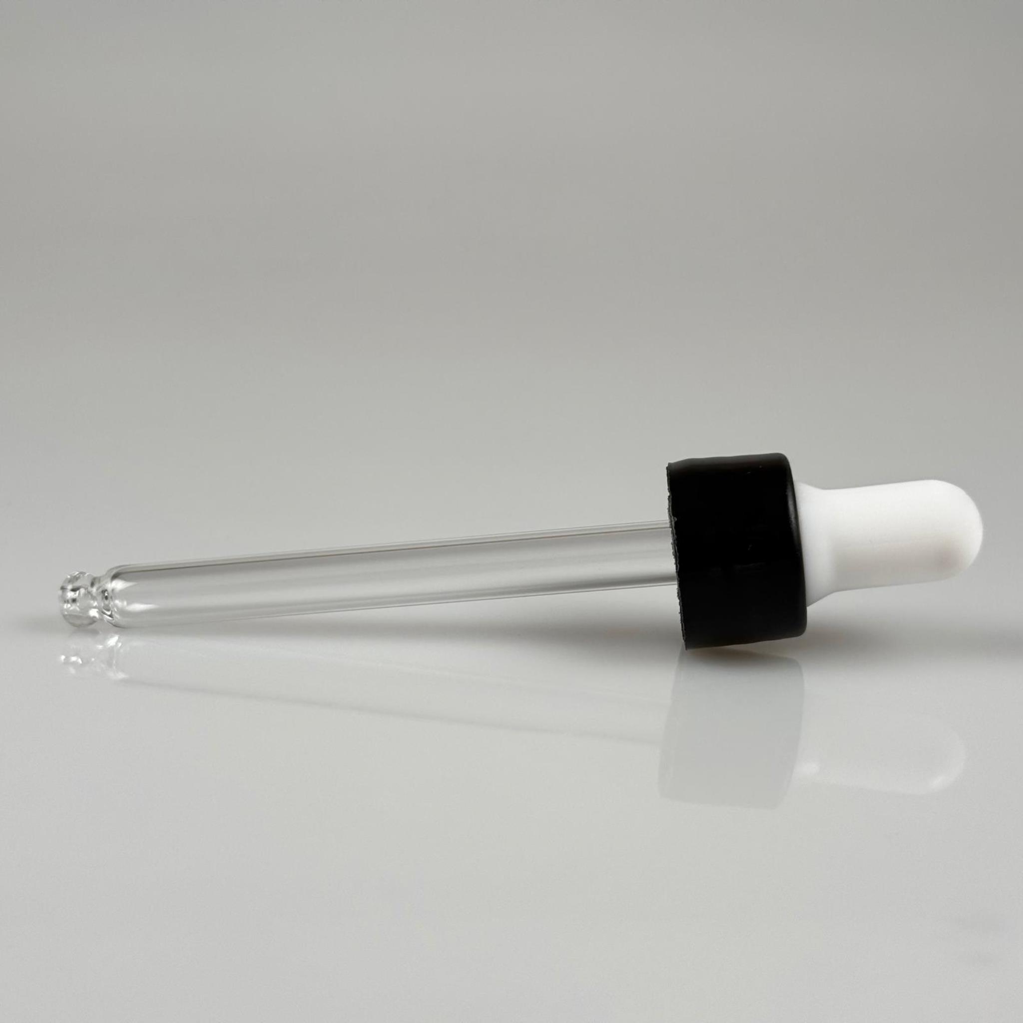 18 MM CAM DAMLALIKLI TAKIM - BEYAZ EMZİK + DELİKLİ PLASTİK DÜZ SİYAH KAPAK + 84 MM CAM PİPET