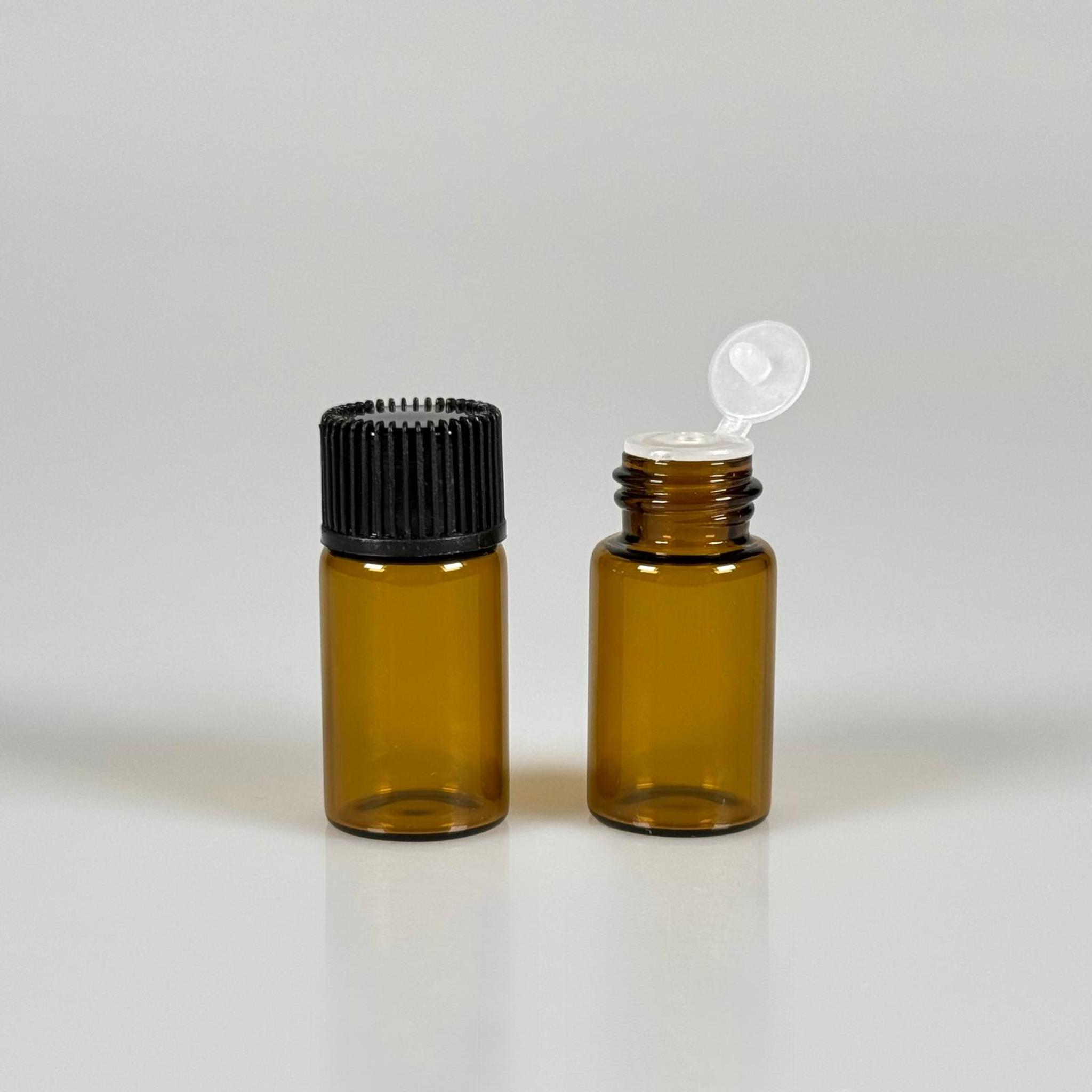 3 CC AMBER İNCE CAM ŞİŞE - SİYAH KAPAKLI + İÇTEN DAMLALIKLI - 3 ML CAM ŞİŞE