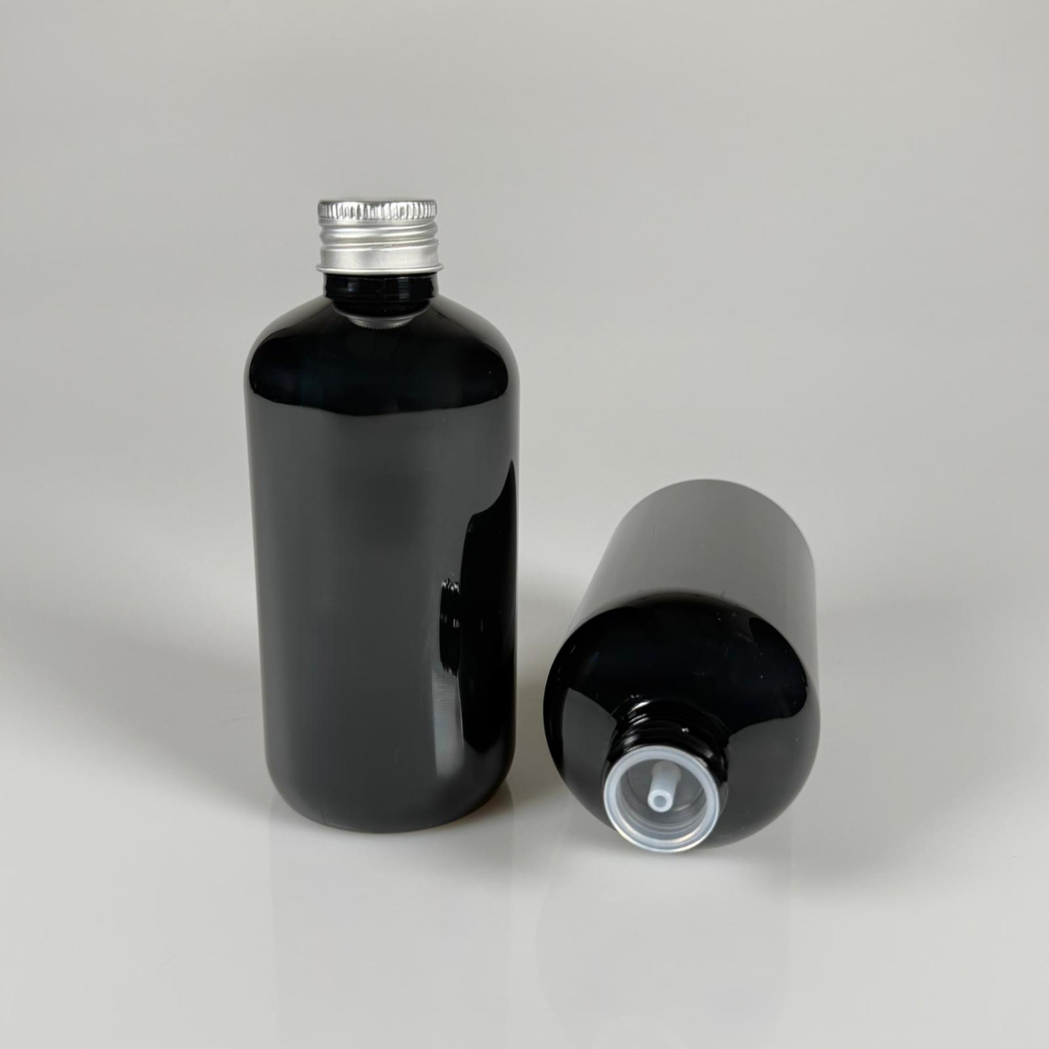 250 CC SİYAH ŞİŞE - GÜMÜŞ METAL KAPAKLI + KOLONYA TIPALI - 250 ML PLASTİK KOLONYA ŞİŞESİ - ZEYNEP MODEL PET ŞİŞE