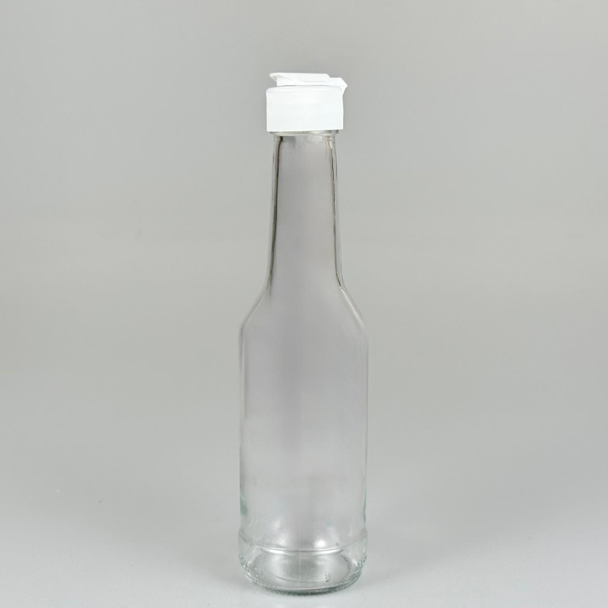 250 CC BOĞAZLI CAM ŞİŞE - BEYAZ AKITICILI FLİPTOP KAPAKLI - 250 ML BOŞ CAM ŞİŞE - AÇILIR KAPANIR KAPAKLI