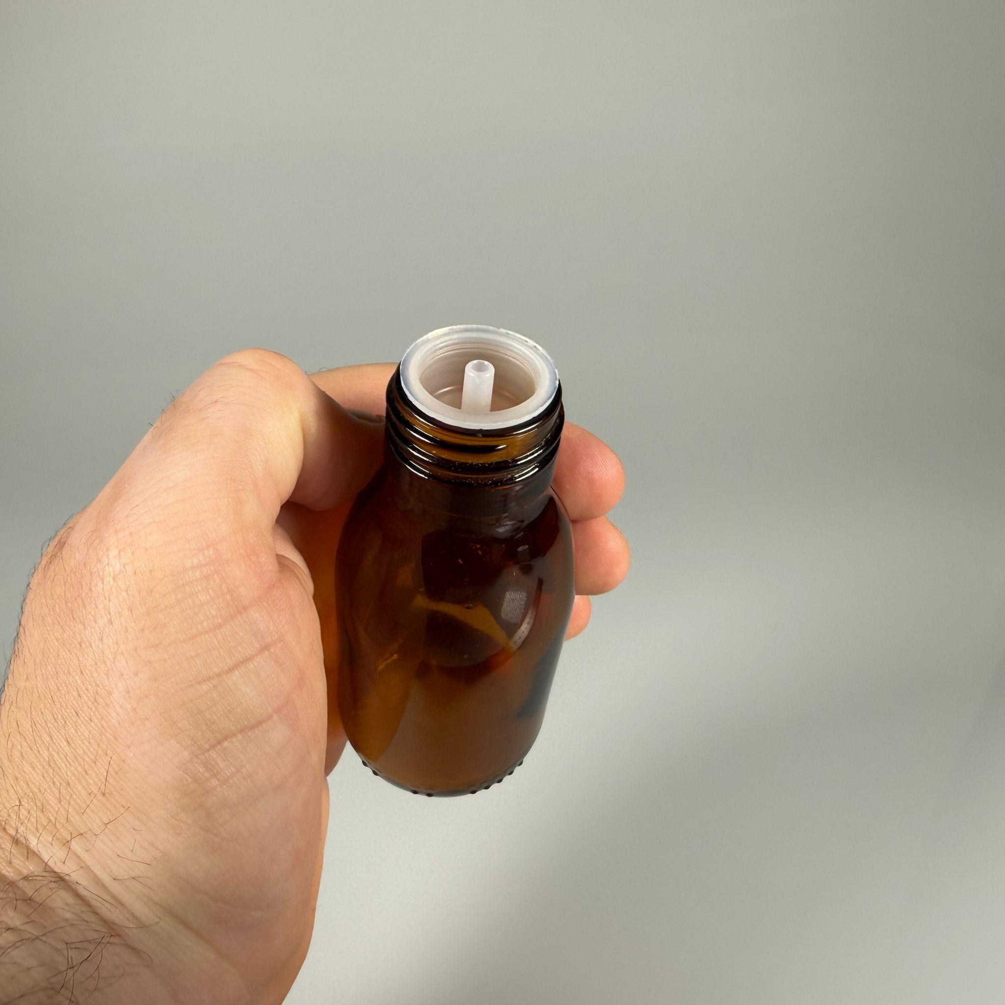 75 ML DOLUMU KOLAY, GENİŞ AĞIZLI İÇTEN DAMLALIKLI ŞİŞE (28 MM AĞIZ)  - 75 CC BEYAZ CONTALI KAPAKLI İÇTEN DAMLALIKLI CAM ECZA ŞİŞESİ - AMBER KAHVERENGİ