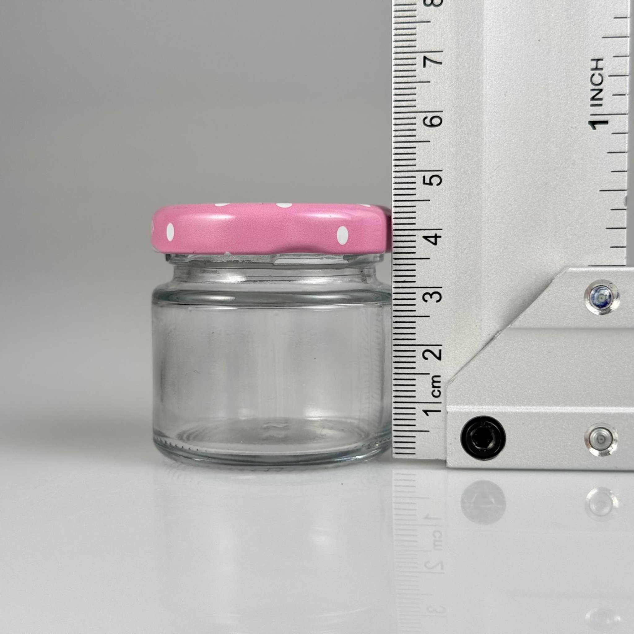 41 CC KÜT BOYUNLU CAM KAVANOZ - PEMBE METAL KAPAKLI - 41 ML CAM KAVANOZ