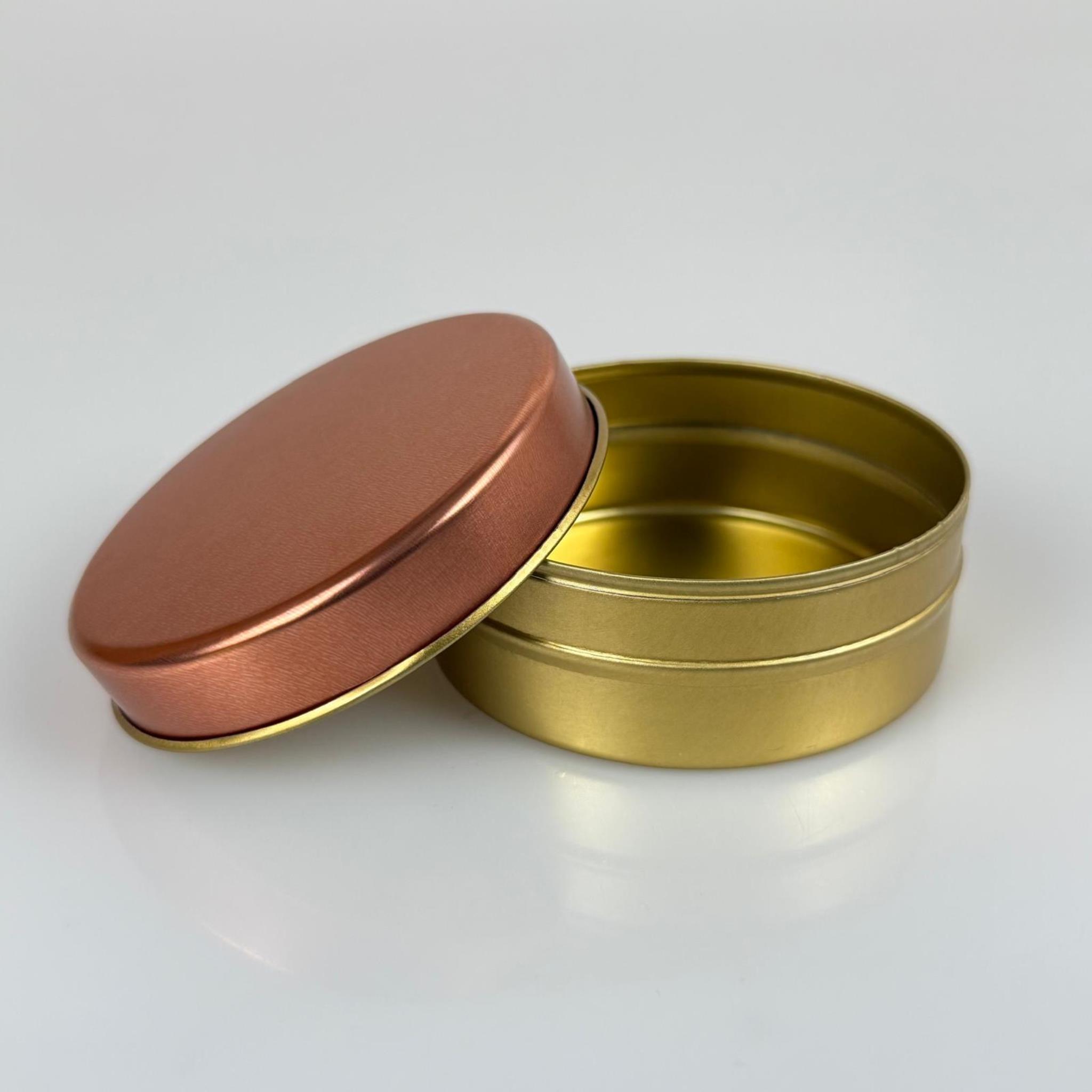 100 CC TENEKE KUTU - GOLD - ROSE KAPAKLI - METAL AMBALAJ - MUM TENEKESİ 77 X 28 MM