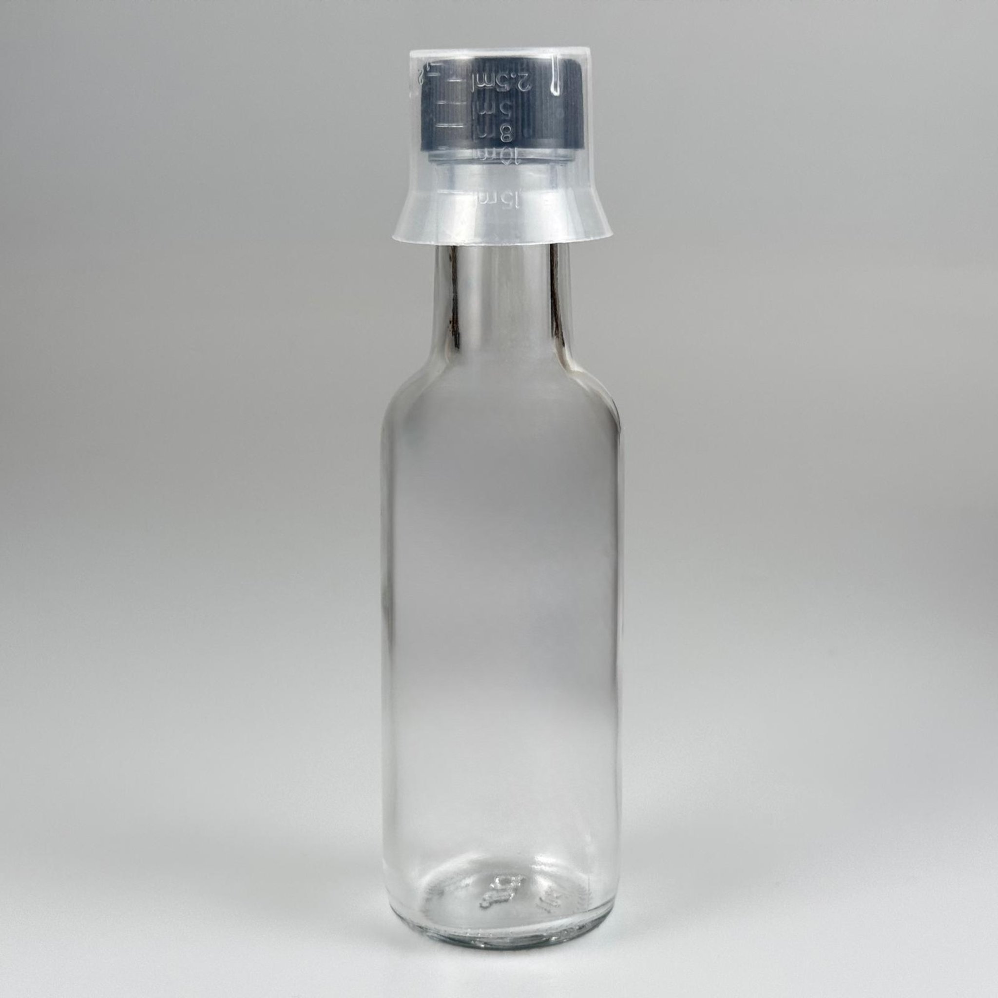 100 CC DORİKA CAM ŞİŞE + SİYAH CONTALI KAPAK + 15 ML ÖLÇEK TAKIM - 100 ML ŞEFFAF CAM DORİKA ŞİŞE