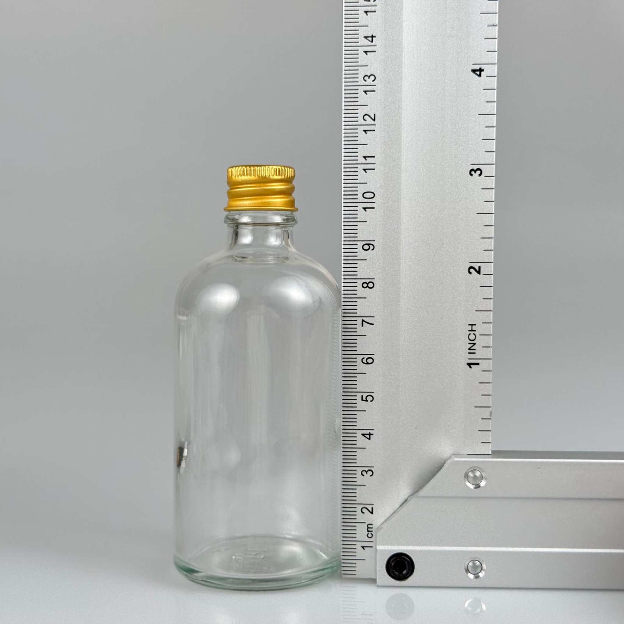 100 CC ŞEFFAF CAM ŞİŞE + KÖPÜK CONTALI GOLD ALÜMİNYUM METAL KAPAKLI + KOLONYA TIPALI TAKIM - 100 ML ŞEFFAF CAM ŞİŞE