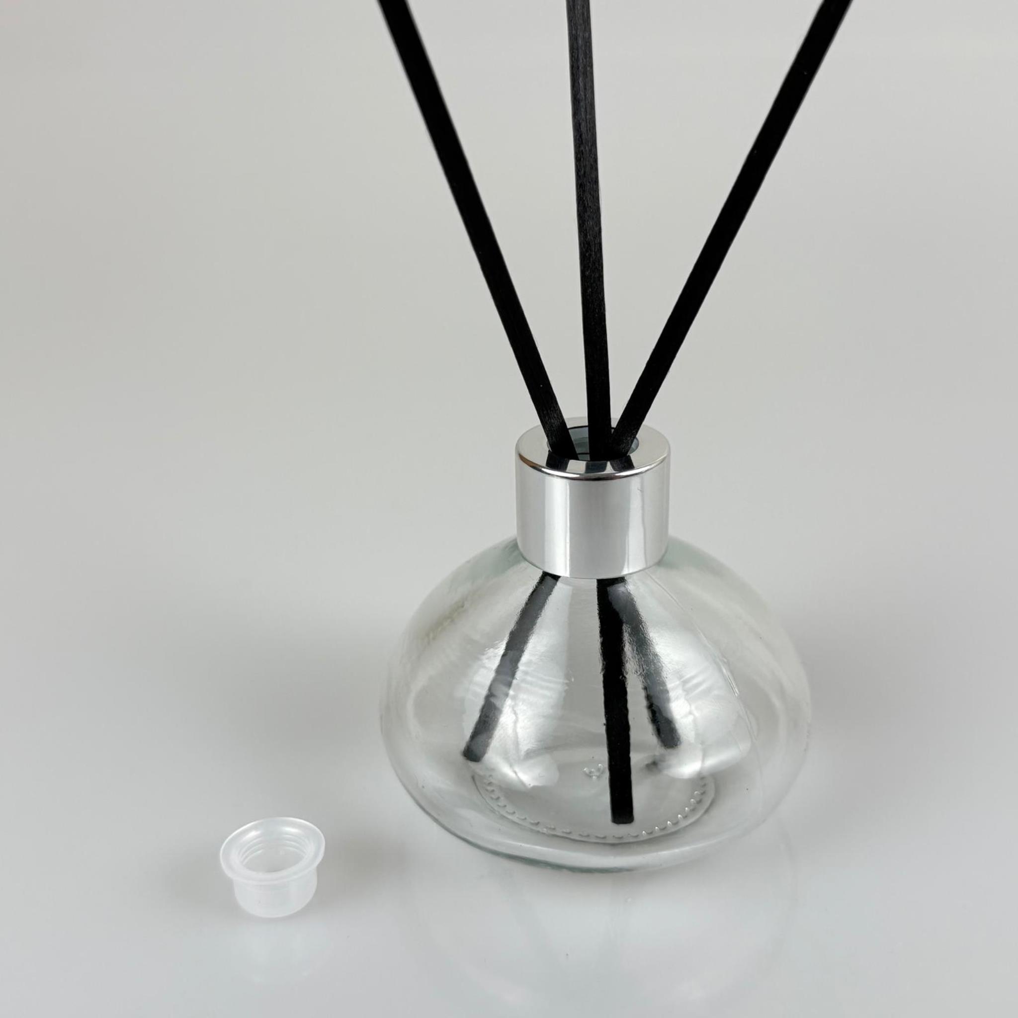 BASIK MODEL CAM BAMBU ODA KOKUSU ŞİŞESİ + METAL GÜMÜŞ KAPAK + TIPA + 3 ADET FİBER BAMBU ÇUBUK - 50 ML SET TAKIM - HEDİYELİK PROMOSYON DİFFUSER ŞİŞELERİ