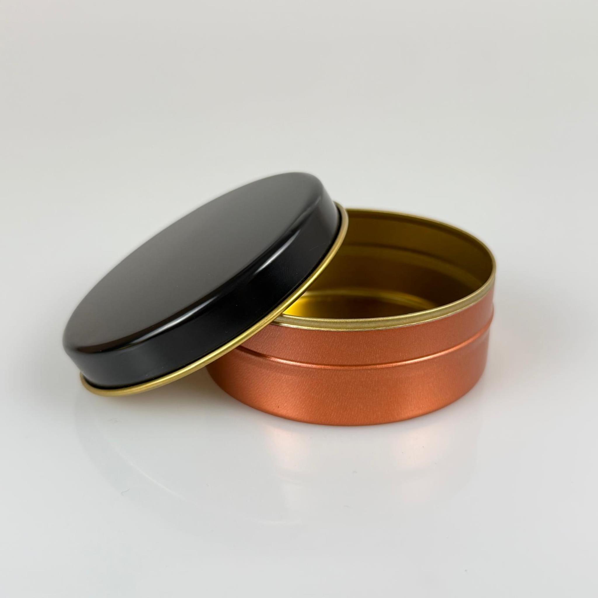 100 CC TENEKE KUTU - ROSE - SİYAH KAPAKLI - METAL AMBALAJ - MUM TENEKESİ 77 X 28 MM