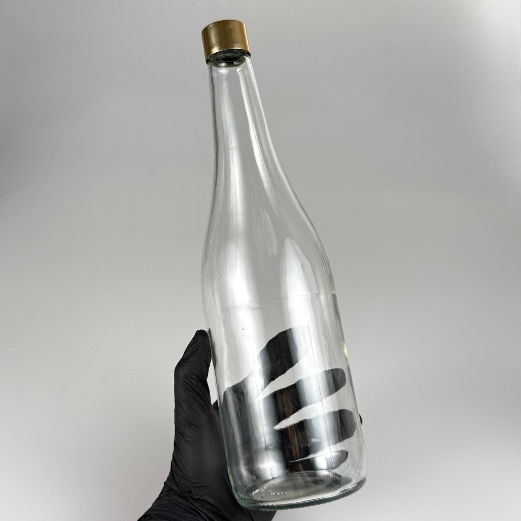 1000 CC ŞEFFAF CAM ŞERBET ŞİŞESİ + ALÜMİNYUM KAPLAMALI GOLD KAPAKLI + KÖR TIPALI TAKIM - 1000 ML CAM ŞİŞE