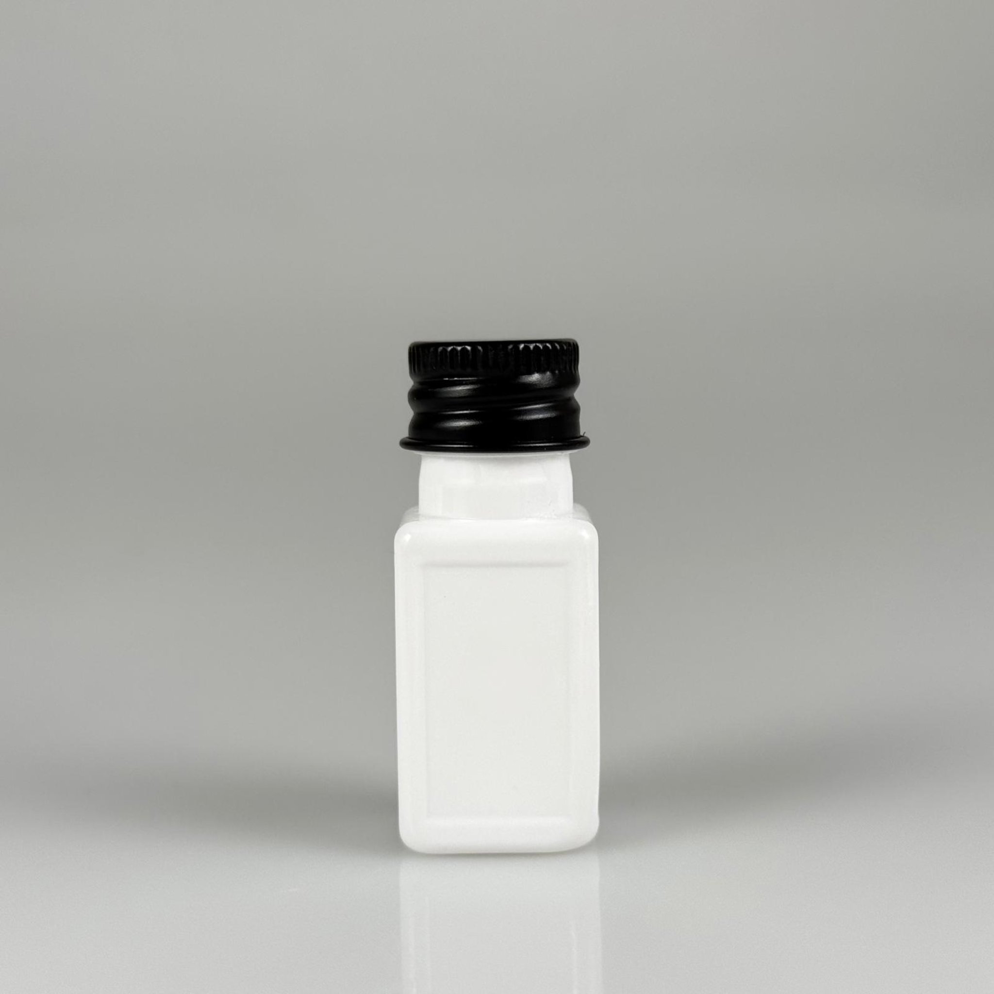 10 CC BEYAZ KARE PET SHOT ŞİŞE - KÖPÜK CONTALI SİYAH ALÜMİNYUM METAL KAPAKLI TAKIM - 10 ML PLASTİK ŞİŞE