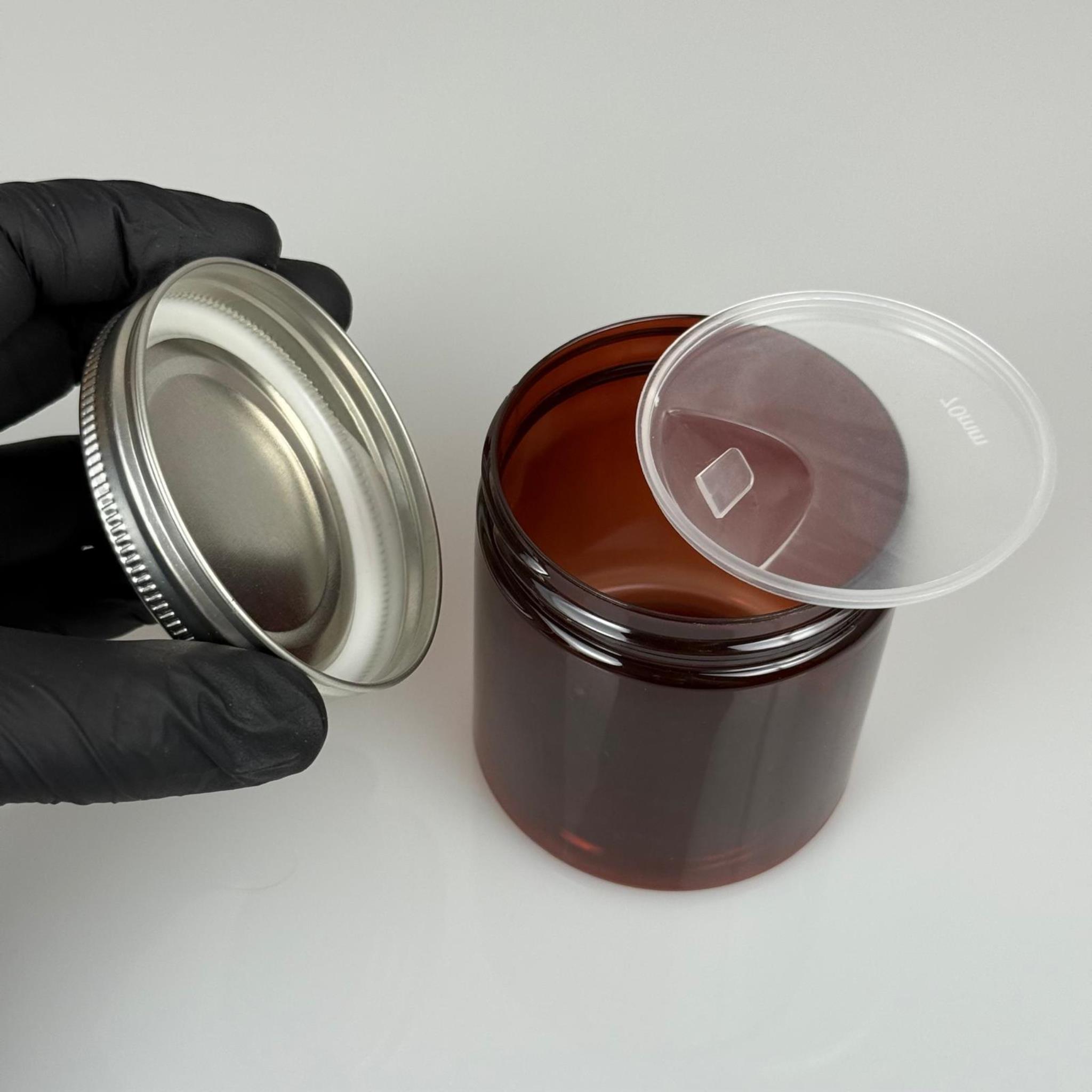 250 ML SERT PET KAVANOZ + GÜMÜŞ METAL KAPAK + İÇ TIPA - 250 CC KALIN AMBER PLASTİK KAVANOZ GÜMÜŞ METAL KAPAKLI İÇ TIPALI TAKIM - KREM KAVANOZLARI