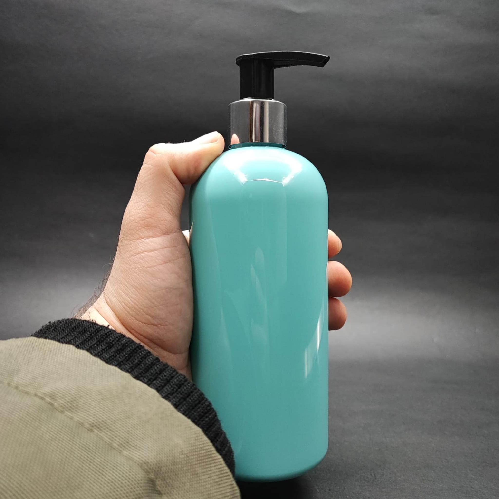 400 CC OVAL BOYUNLU SİLİNDİR PET ŞİŞE (30 GR) - GÜMÜŞ POMPALI - 400 ML PLASTİK ŞİŞE - TURKUAZ