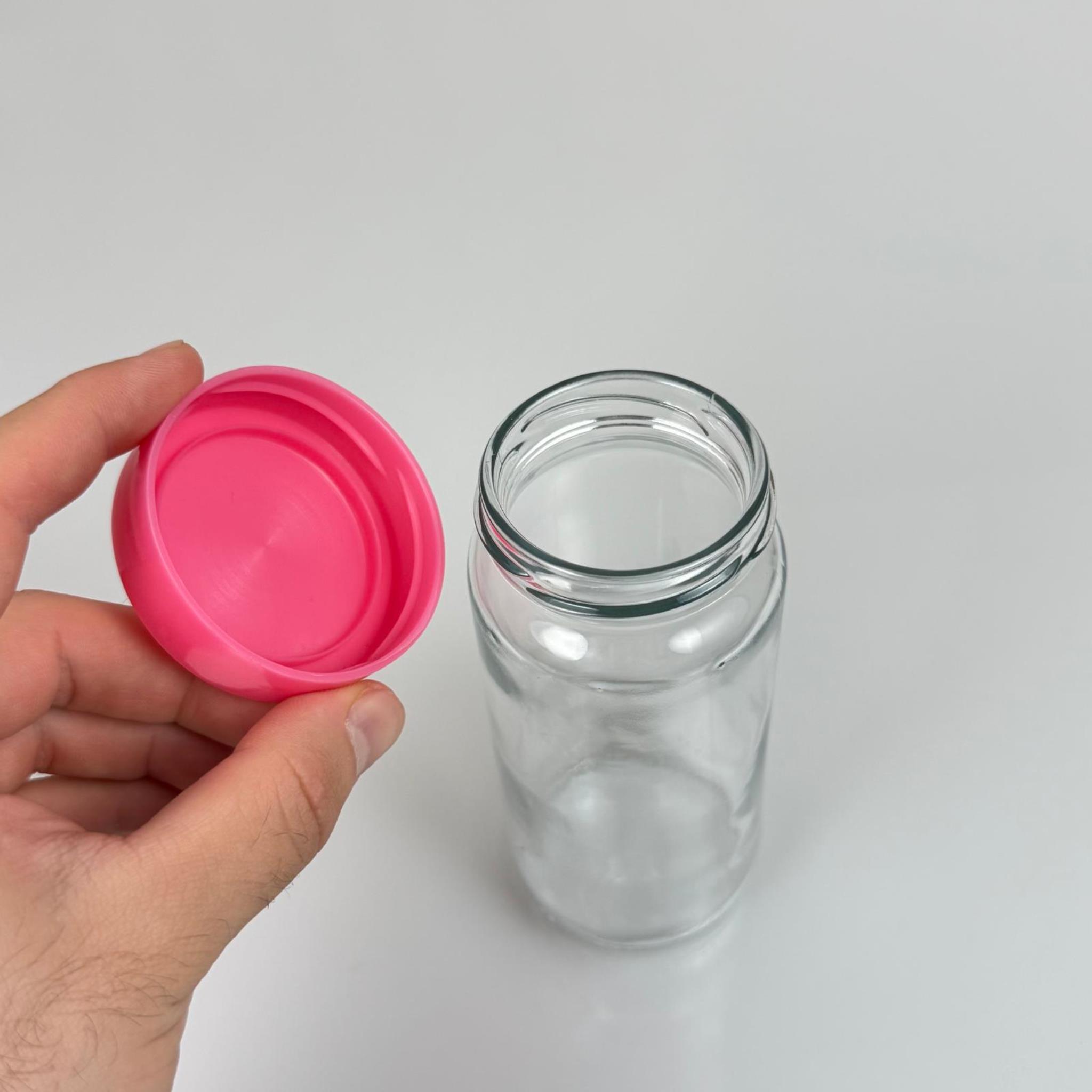 244 CC CAM KAVANOZ + PEMBE PLASTİK KAPAK - 244 ML PLASTİK KAPAKLI CAM KAVANOZ