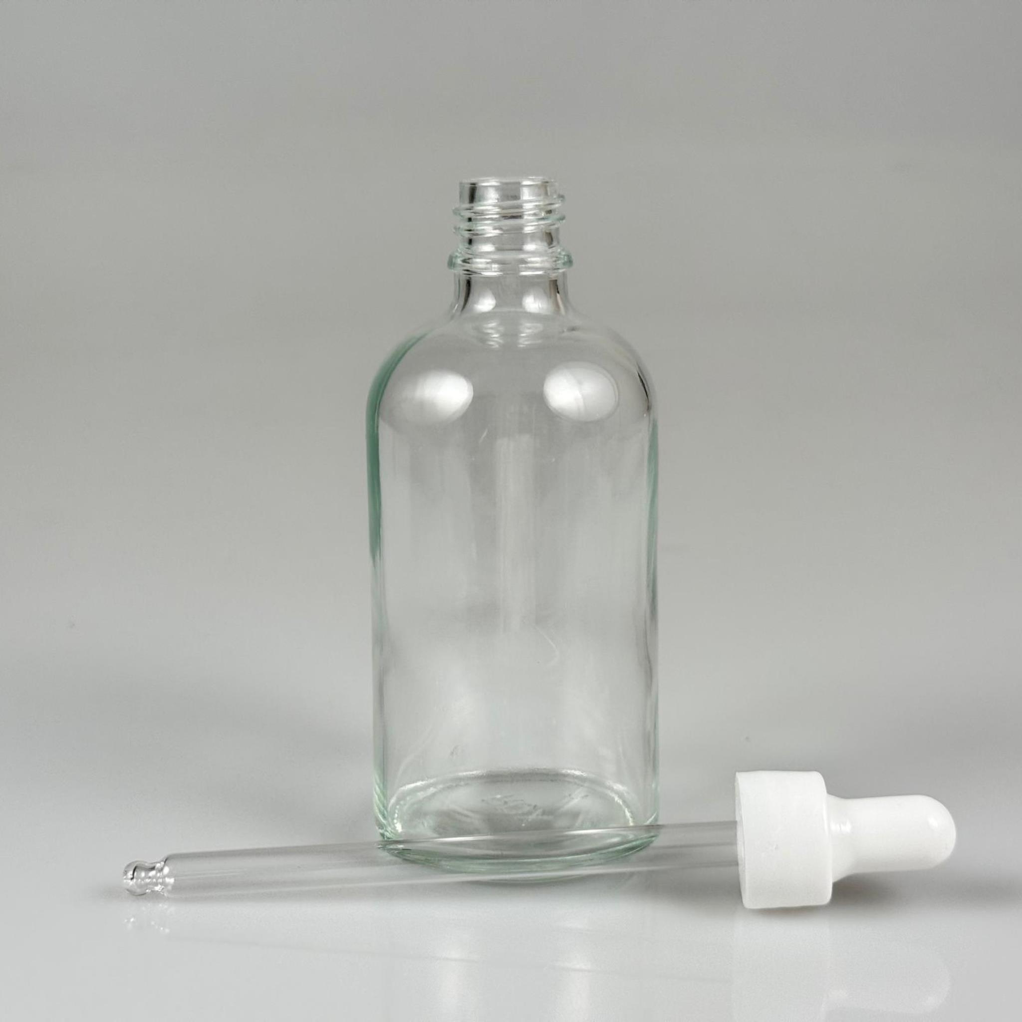 100 CC ŞEFFAF CAM DAMLALIKLI ŞİŞE - BEYAZ EMZİK + BEYAZ DÜZ KAPAK + CAM PİPET TAKIM - 100 ML DAMLALIKLI ŞİŞE SETİ