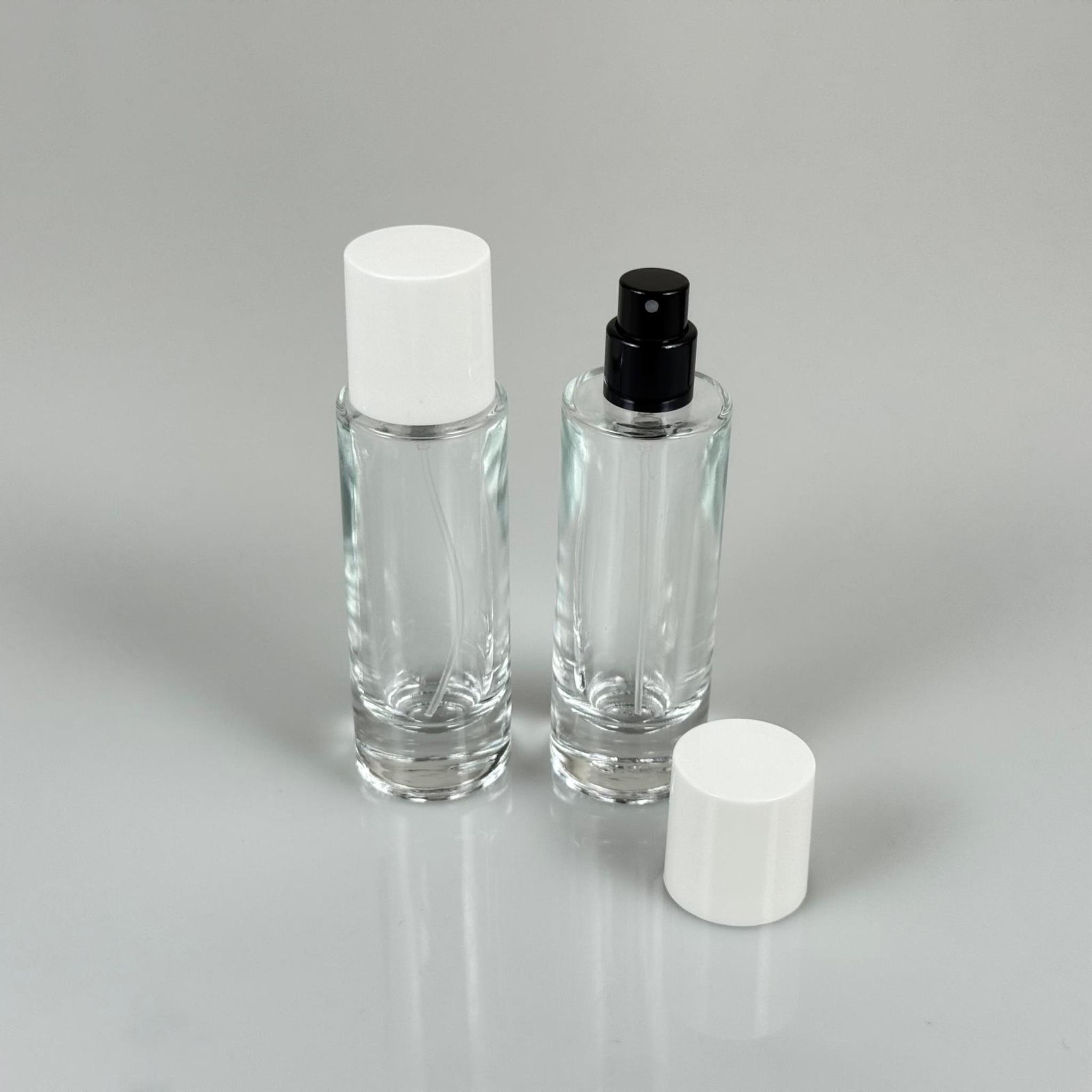30 ML SİLİNDİR UZUN MODEL PARFÜM ŞİŞESİ - SİYAH METAL SPREYLİ + BEYAZ PLASTİK KAPAKLI (AĞIZ 15 MM GEÇME KOLAY KAPAMA)