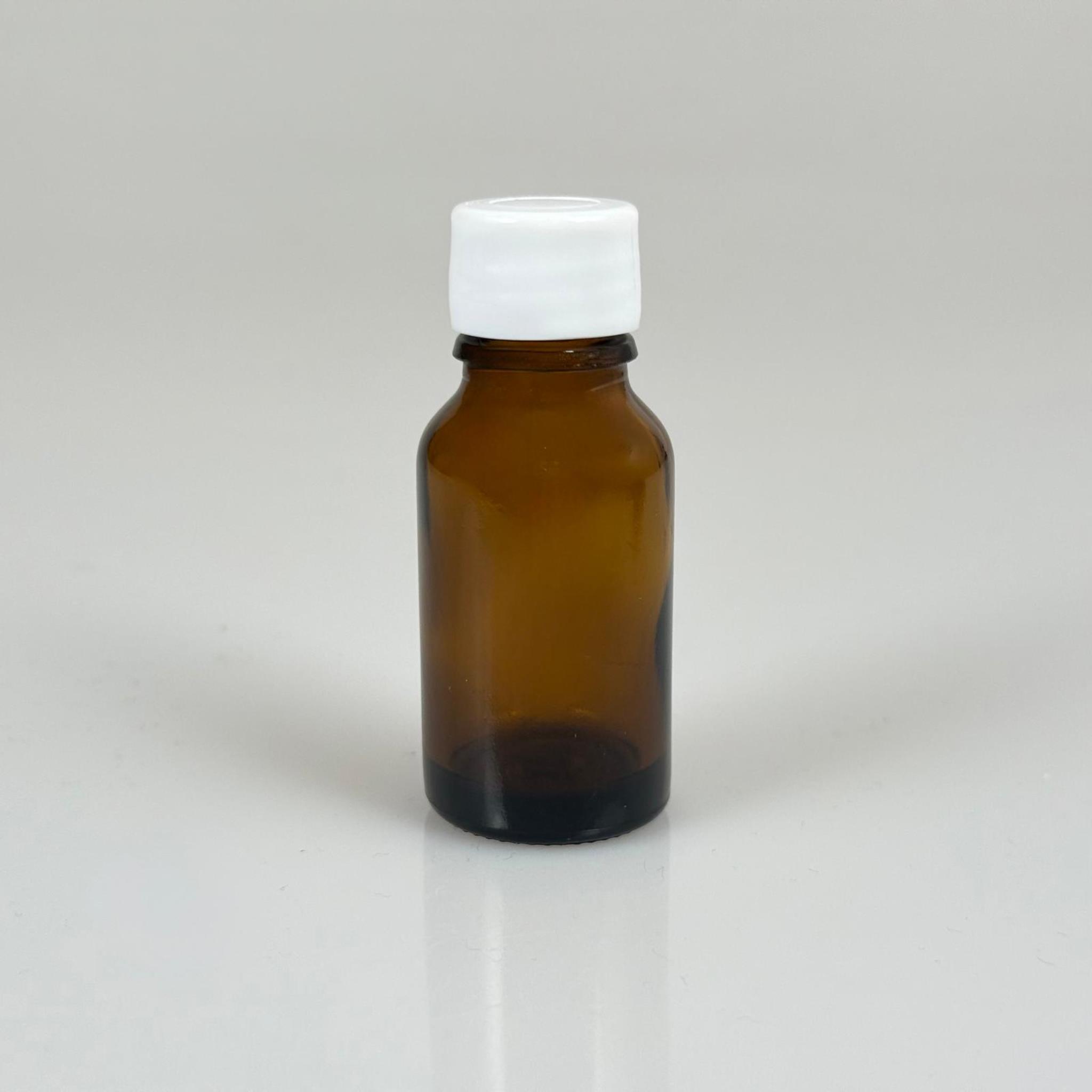 15 ML AMBER CAM ŞİŞE + CONTALI BEYAZ KAPAK - 15 CC KAPAKLI CAM ŞİŞE
