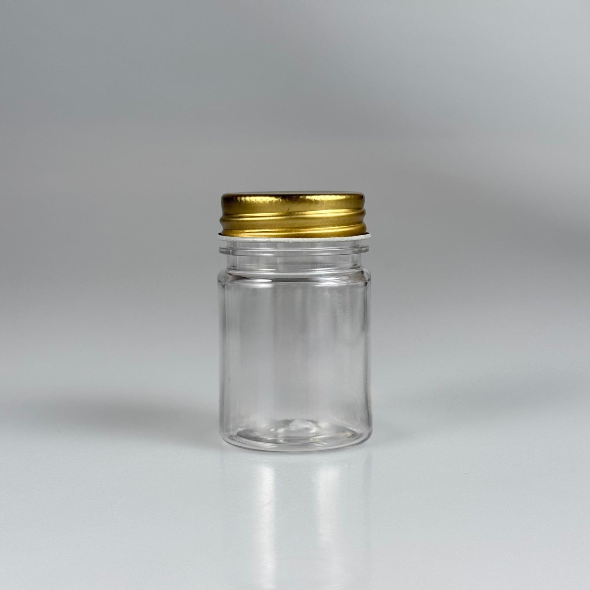 50 CC PET ŞİŞE GENİŞ AĞIZLI  - GOLD METAL KAPAKLI - 50 ML PLASTİK NUMUNE KAVANOZU, MİNİ TABLET KAVANOZU