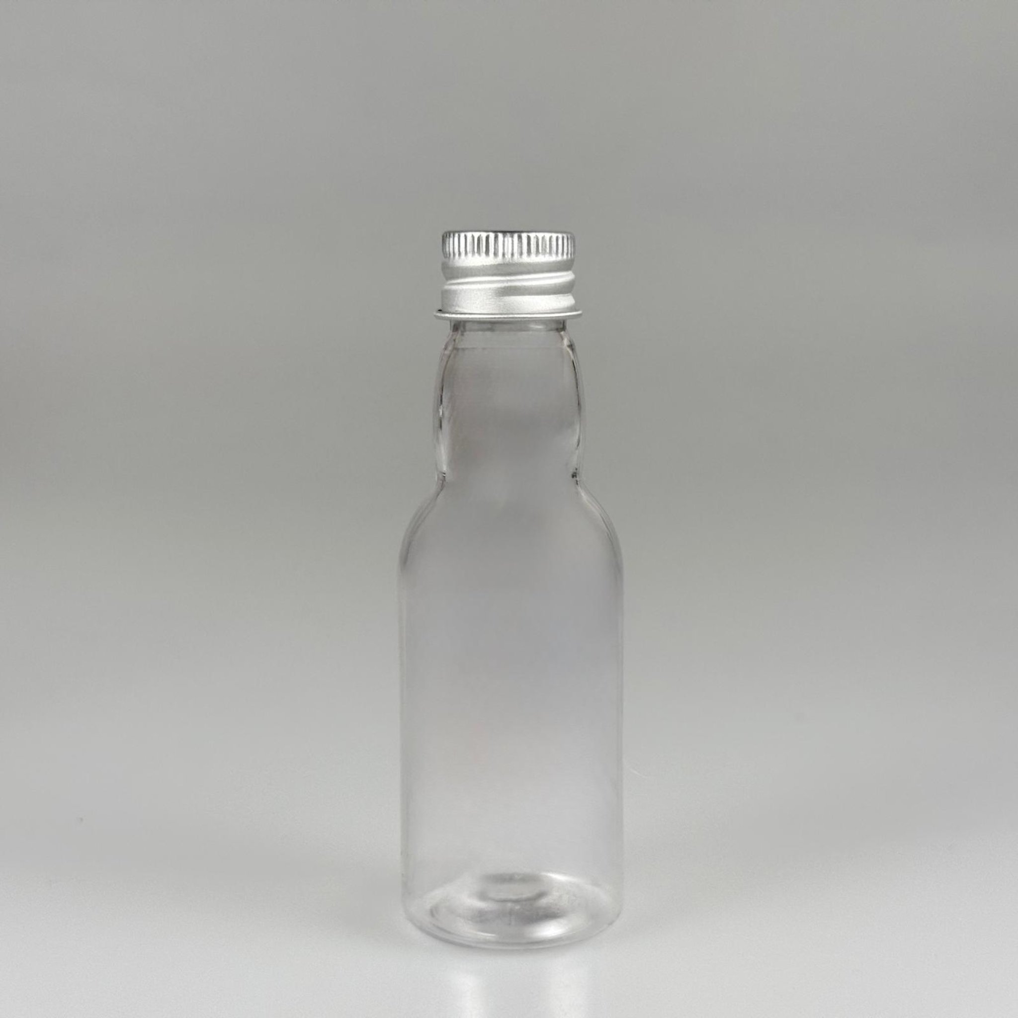 40 CC ŞEFFAF UZUN BOĞAZLI PET ŞİŞE + KÖPÜK CONTALI GÜMÜŞ ALÜMİNYUM METAL KAPAKLI TAKIM - 40 ML BOĞAZLI PET ŞİŞE