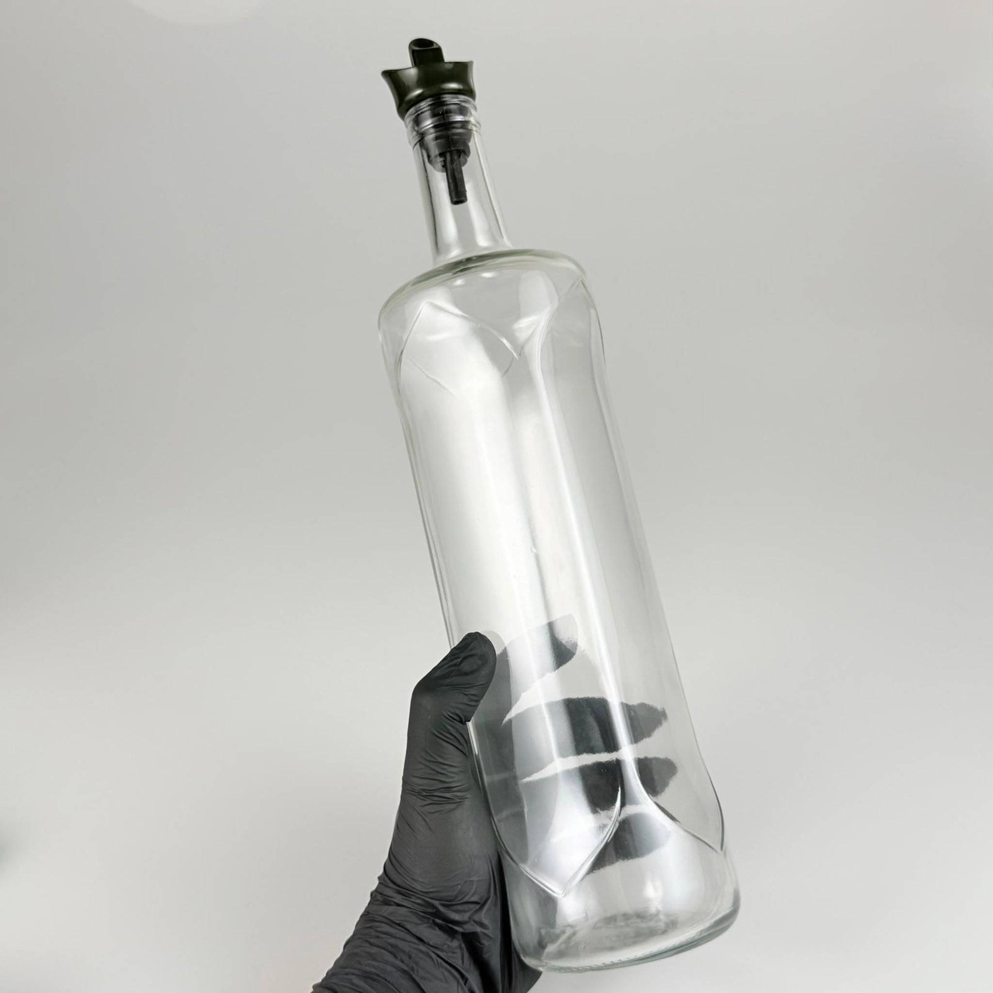 1000 CC DESENLİ DORİKA ŞEFFAF CAM ŞİŞE + HAVUZLU KOYU YEŞİL AKITICILI TAKIM - 1000 ML MANTAR TIPALI ÇAKMA AĞIZ  CAM ŞİŞE
