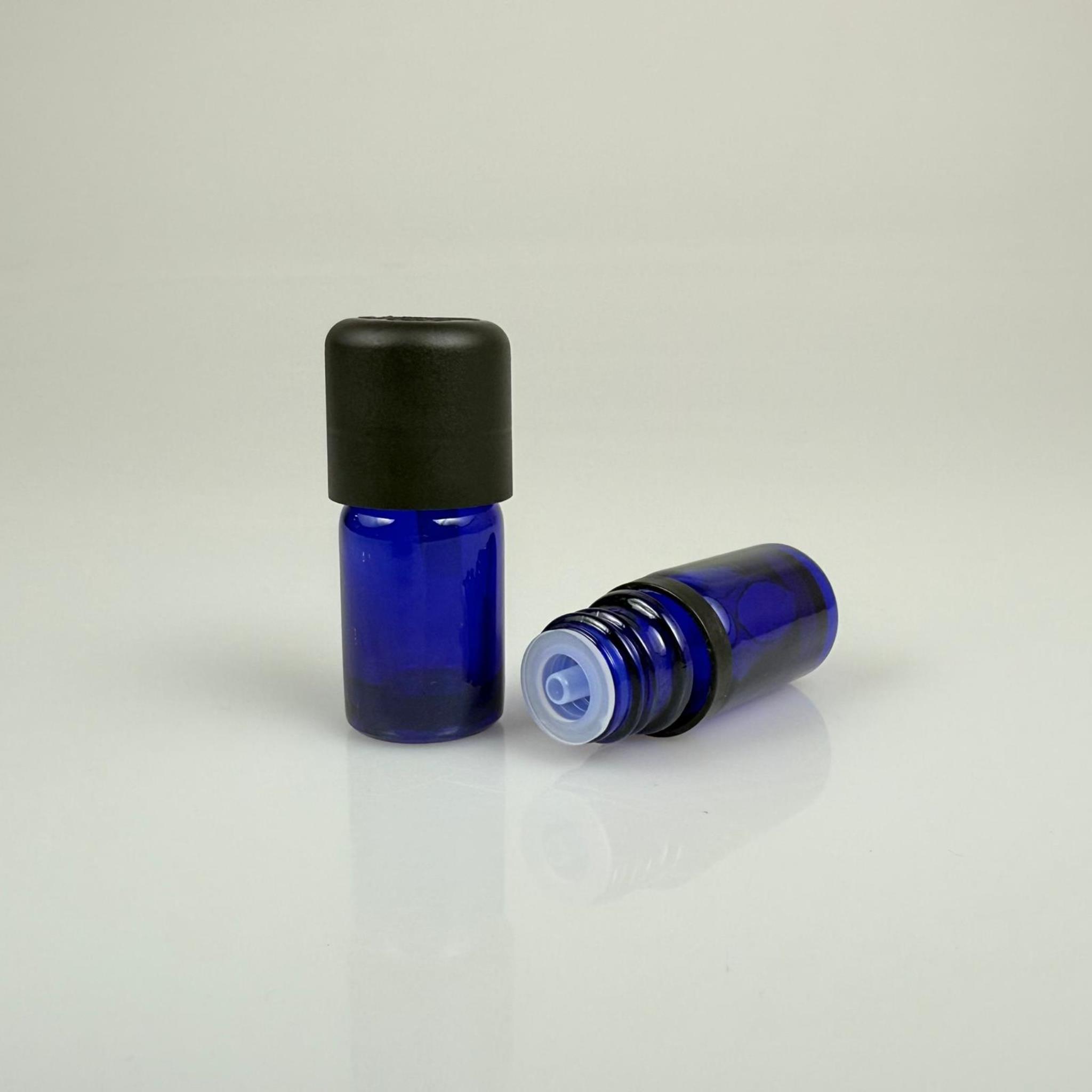 5 CC MAVİ CAM ŞİŞE + İÇTEN DAMLALIKLI ÇOCUK KİLİTLİ SİYAH KAPAK - MAVİ 5 ML KİLİT KAPAKLI DAMLATMALI ŞİŞE