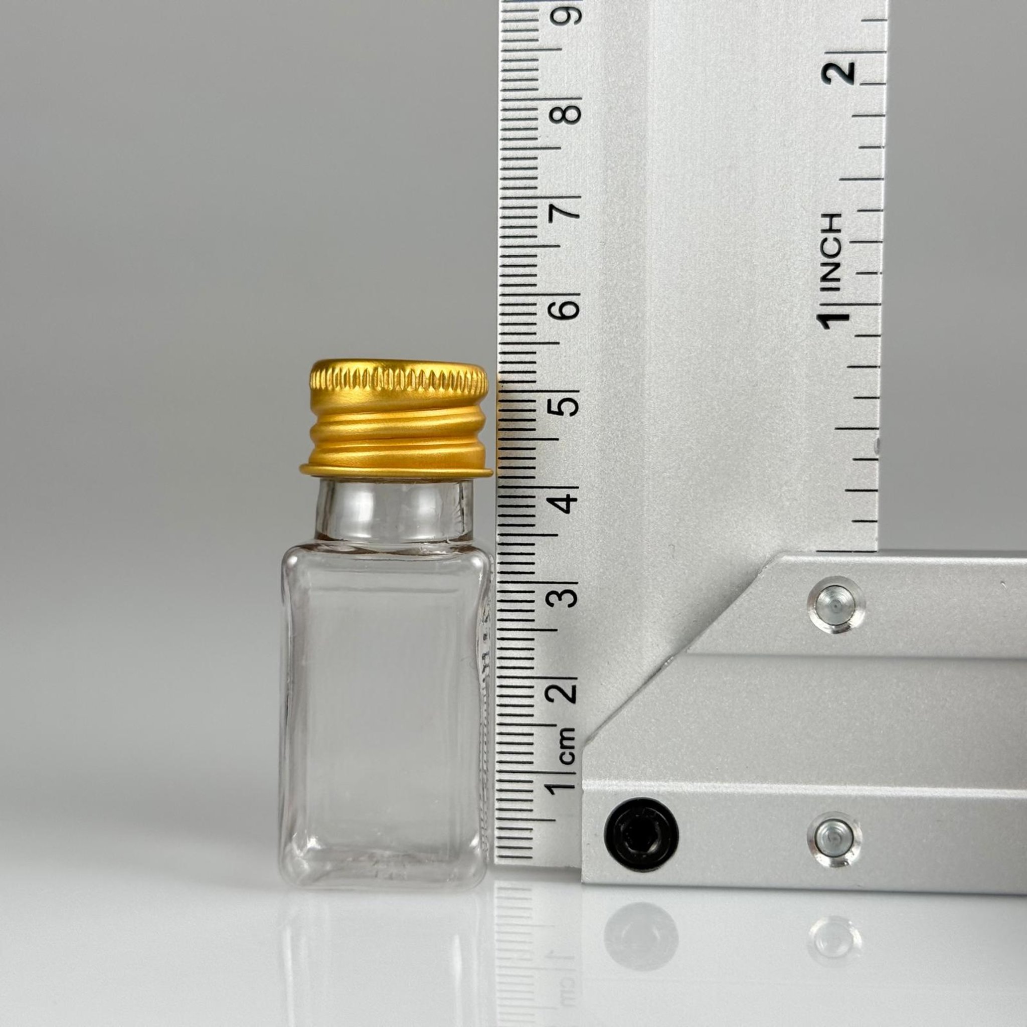 10 CC ŞEFFAF KARE PET SHOT ŞİŞE - KÖPÜK CONTALI GOLD ALÜMİNYUM METAL KAPAKLI TAKIM - 10 ML PLASTİK ŞİŞE