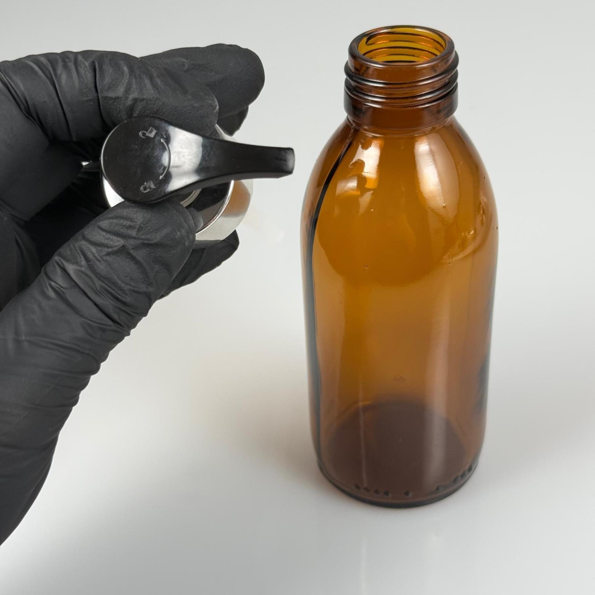 160 CC AMBER CAM ŞİŞE  - GÜMÜŞ SIVI SABUN POMPALI TAKIM - 160 ML CAM SIVI LOSYON, YAĞ ŞİŞELERİ