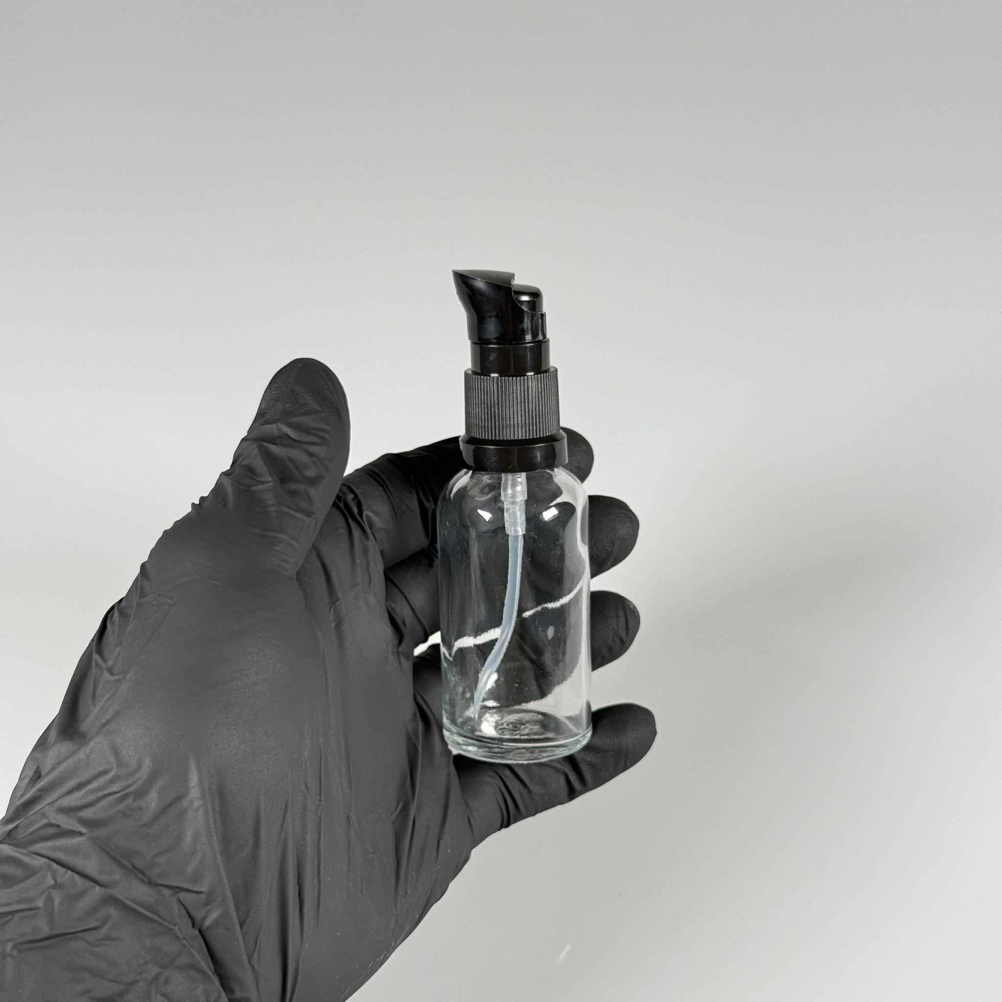 30 CC ŞEFFAF CAM ŞİŞE - SIZDIRMAZ ETEKLİ SİYAH LOSYON POMPALI TAKIM - 30 ML LOSYON ŞİŞESİ - YAĞ, KREM GİBİ YOĞUN KIVAMLI SIVILAR İÇİN CAM AMBALAJ