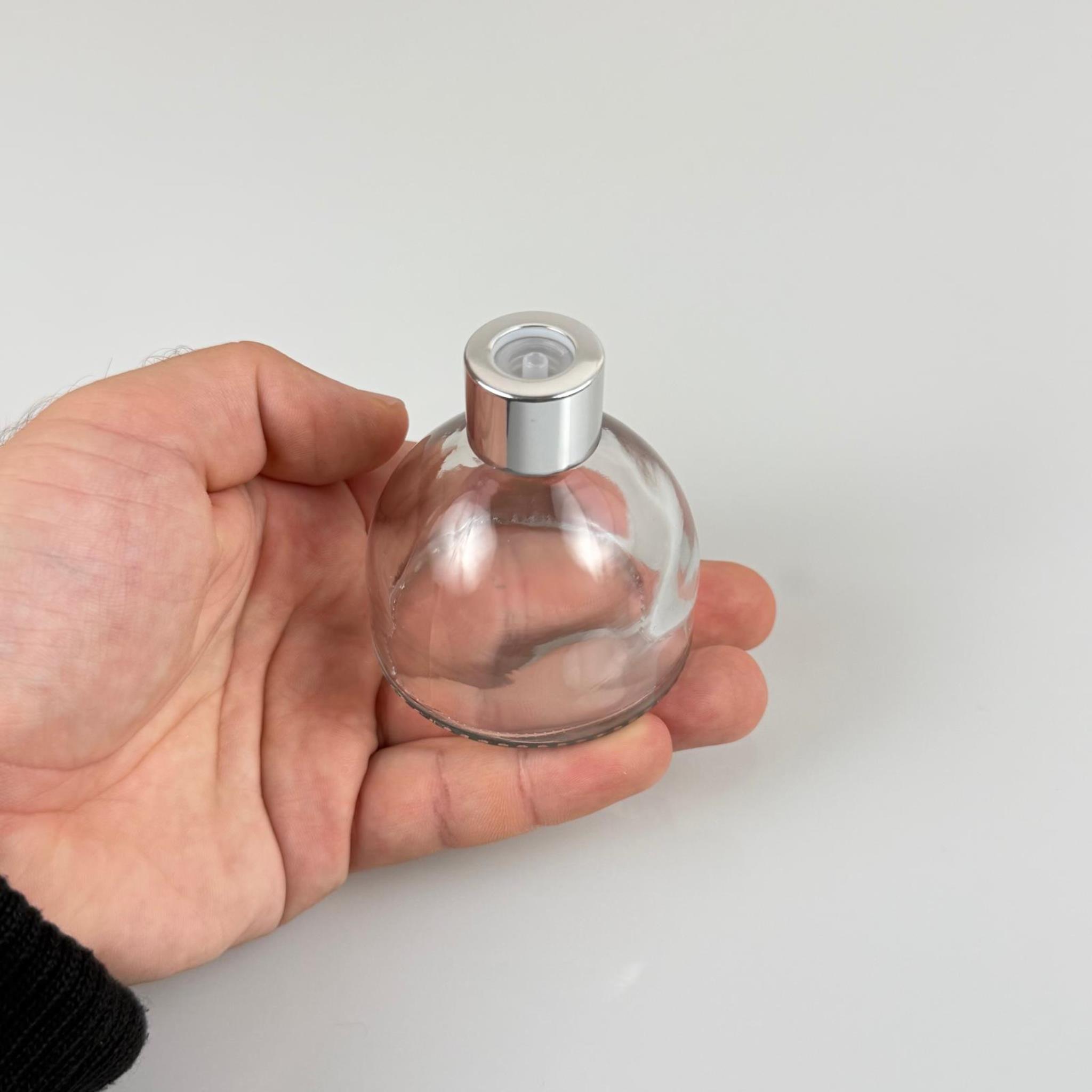 KUBBE MODEL CAM KOLONYA ŞİŞESİ + METAL GÜMÜŞ KAPAK + TIPA - 50 ML - HEDİYELİK KOLONYA ŞİŞELERİ