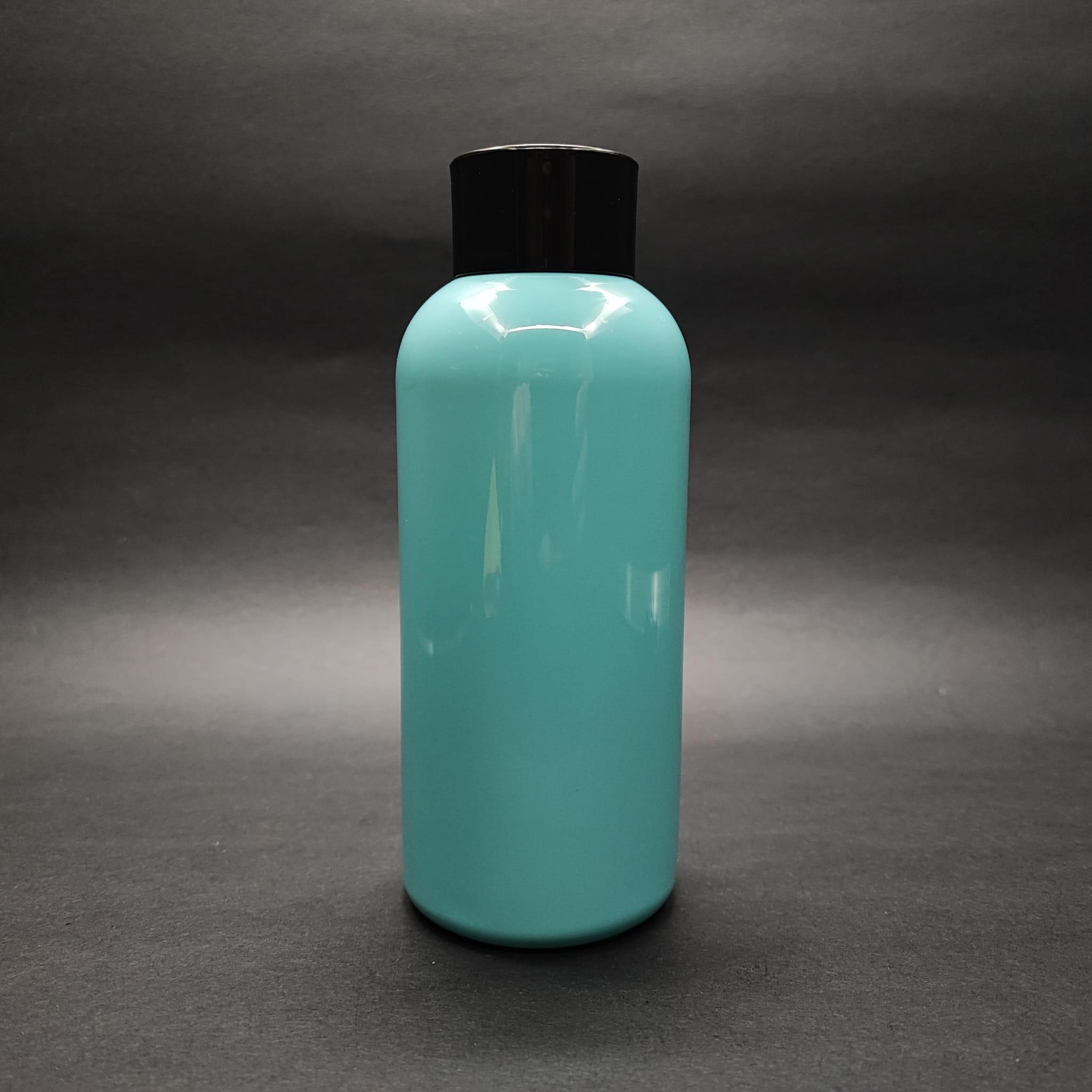 400 CC OVAL BOYUNLU UZUN SİLİNDİR PET ŞİŞE (30 GR) - SİYAH KOLONYA LOSYON KAPAK + TIPA - 400 ML PLASTİK ŞİŞE - TURKUAZ