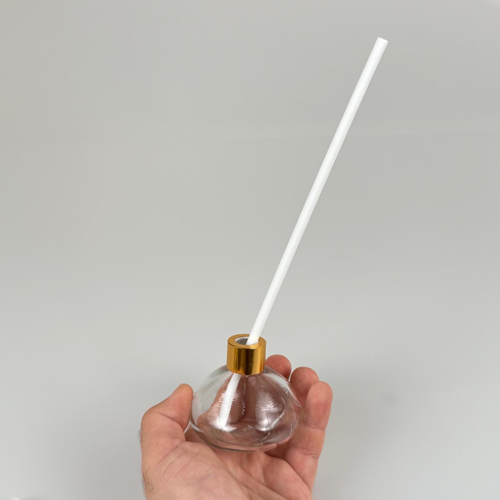 BASIK MODEL CAM BAMBU ODA KOKUSU ŞİŞESİ + METAL GOLD KAPAK + TIPA + KALIN BEYAZ FİBER BAMBU ÇUBUK - 50 ML SET TAKIM - HEDİYELİK PROMOSYON DİFFUSER ŞİŞELERİ