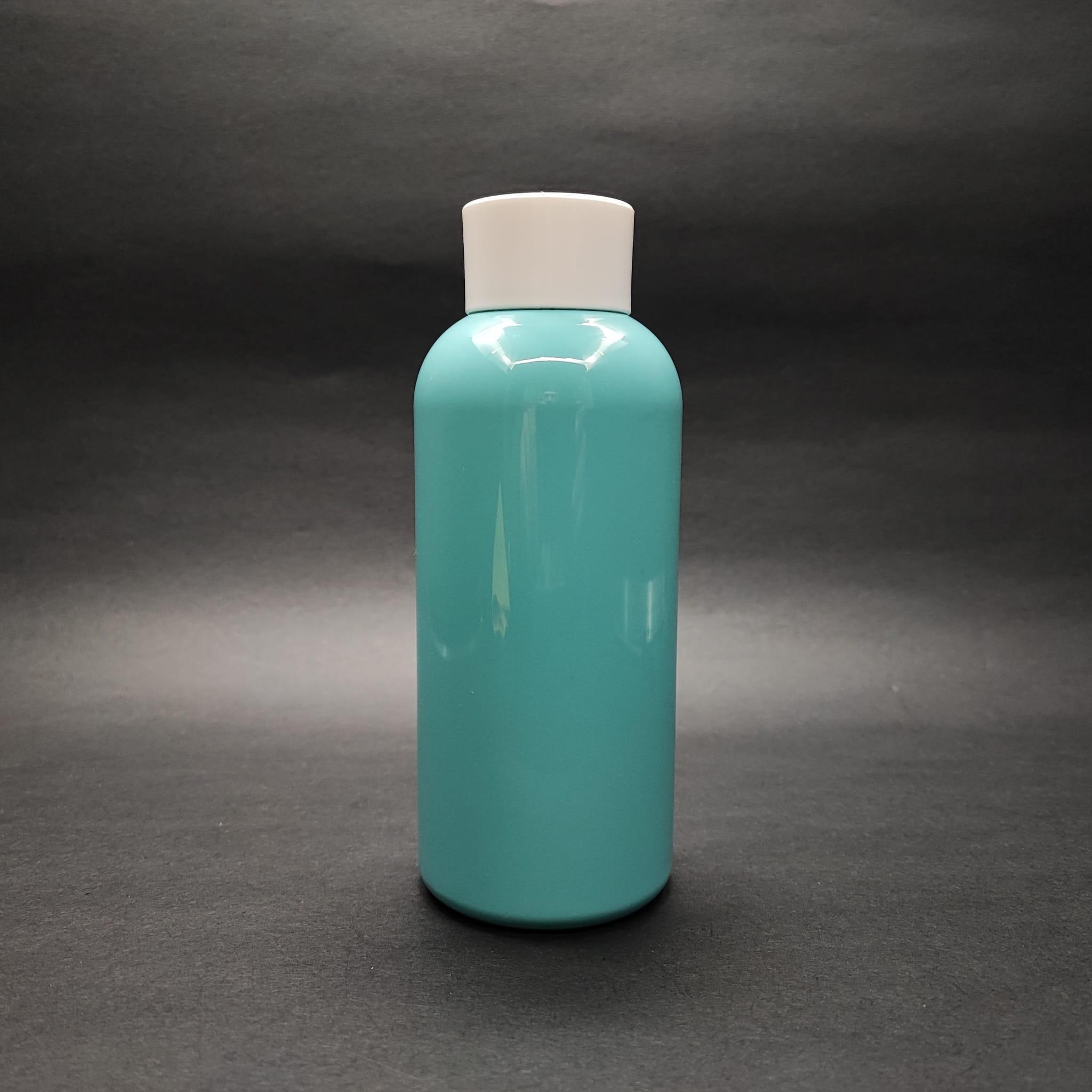 400 CC OVAL BOYUNLU UZUN SİLİNDİR PET ŞİŞE (30 GR) - BEYAZ KOLONYA LOSYON KAPAK + TIPA - 400 ML PLASTİK ŞİŞE - TURKUAZ