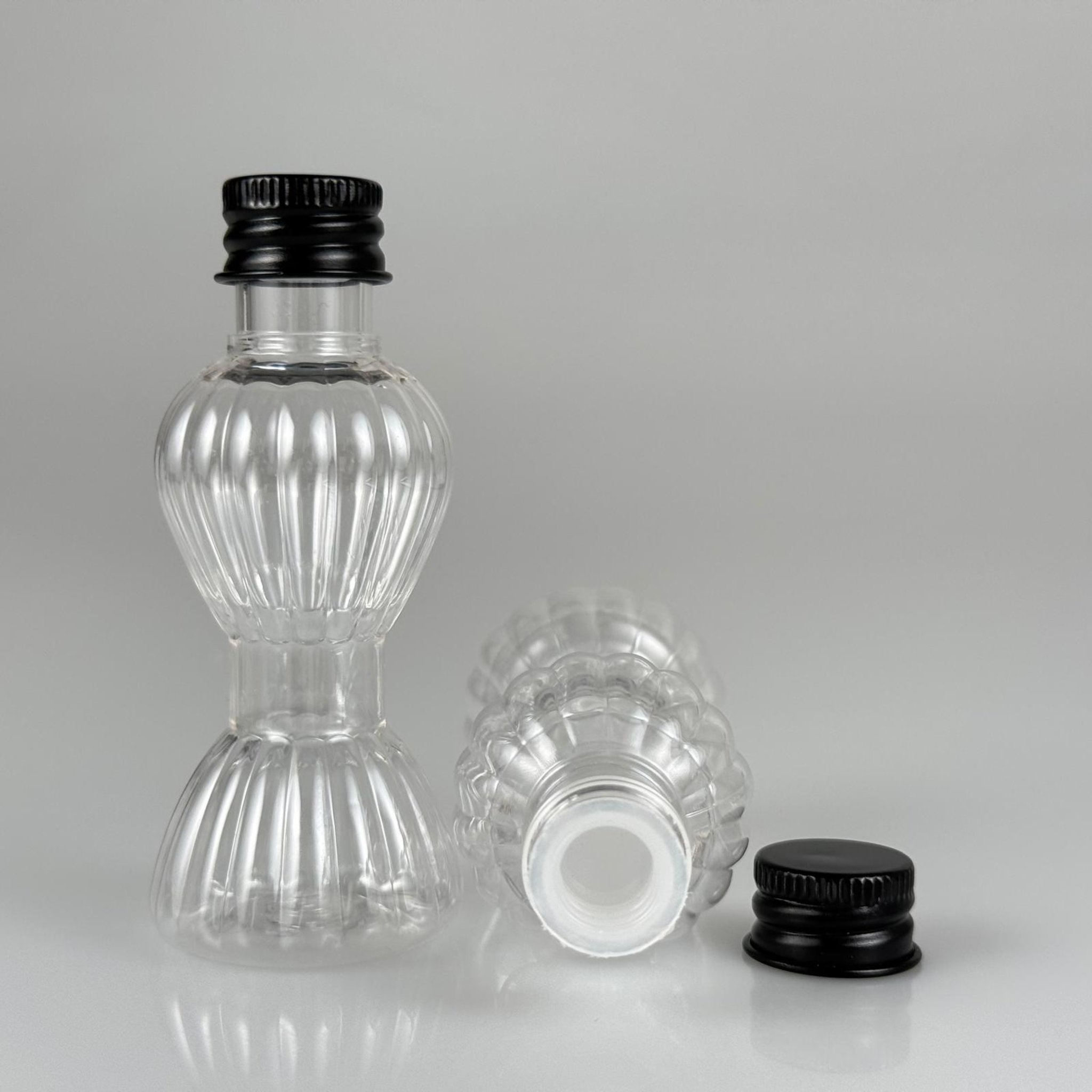 40 CC MİNİ PIRLANTA ŞİŞE + KÖPÜK CONTALI SİYAH ALÜMİNYUM METAL KAPAKLI + KÖR TIPALI TAKIM - 40 ML CAMPET ŞİŞE