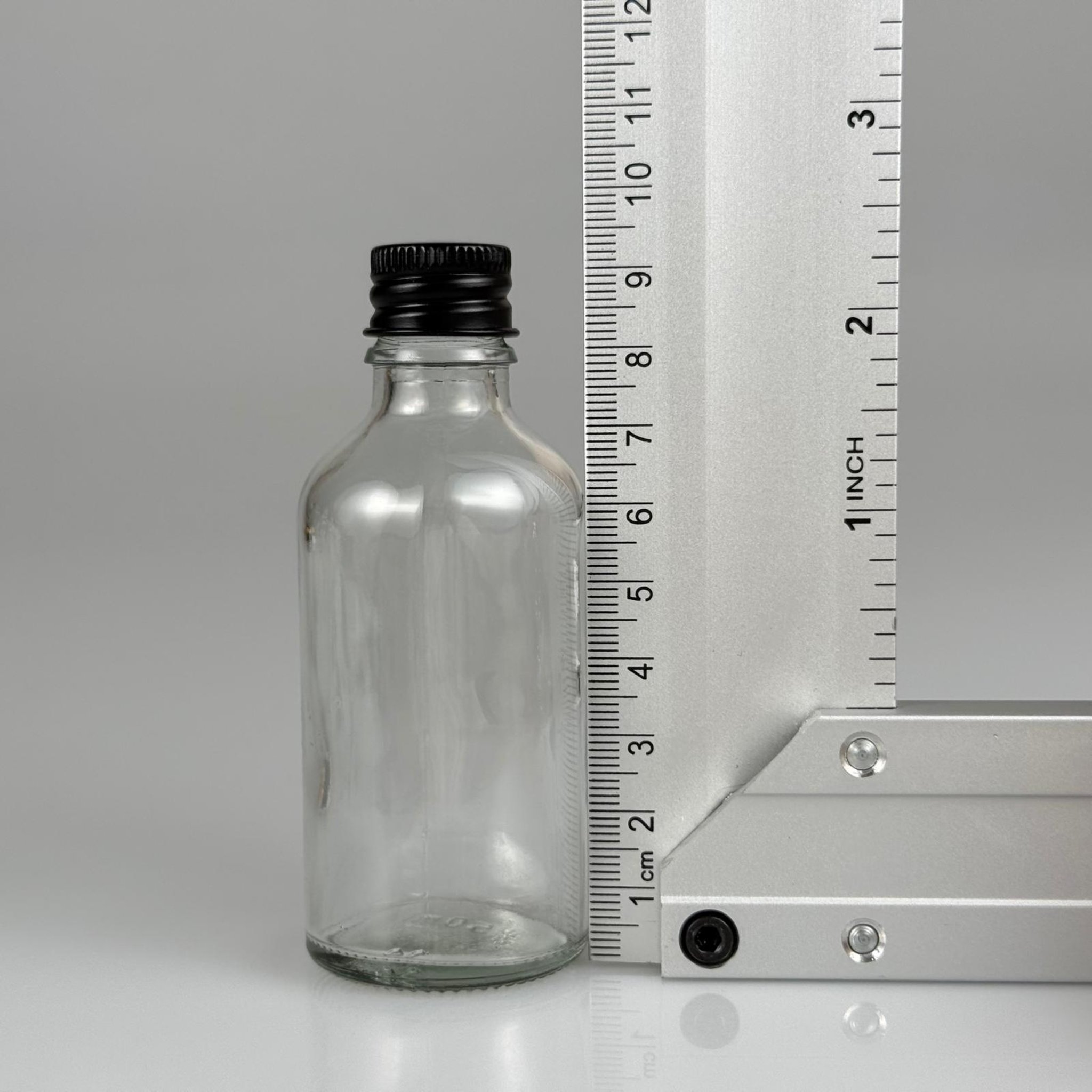 50 CC ŞEFFAF CAM ŞİŞE + KÖPÜK CONTALI SİYAH ALÜMİNYUM METAL KAPAKLI + KOLONYA TIPALI TAKIM - 50 ML ŞEFFAF CAM ŞİŞE