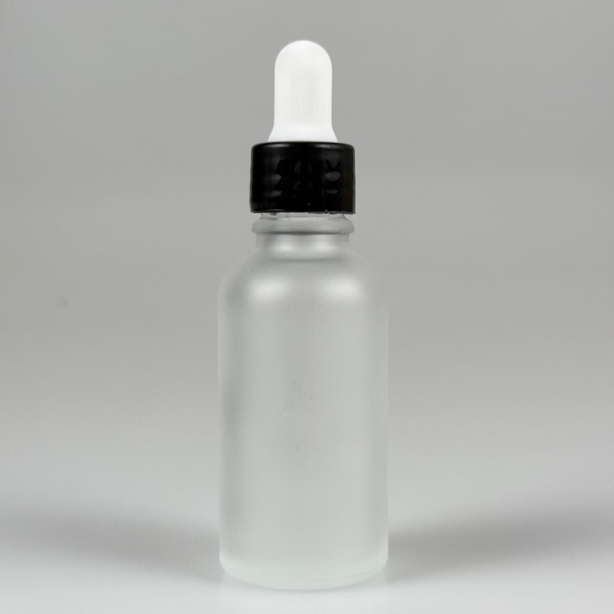 30 CC BUZLU İNCE UÇLU CAM DAMLALIKLI ŞİŞE - BEYAZ EMZİK + SİYAH DÜZ KAPAK + CAM PİPET TAKIM - 30 ML BUZLU İNCE UÇLU DAMLALIKLI ŞİŞE SETİ