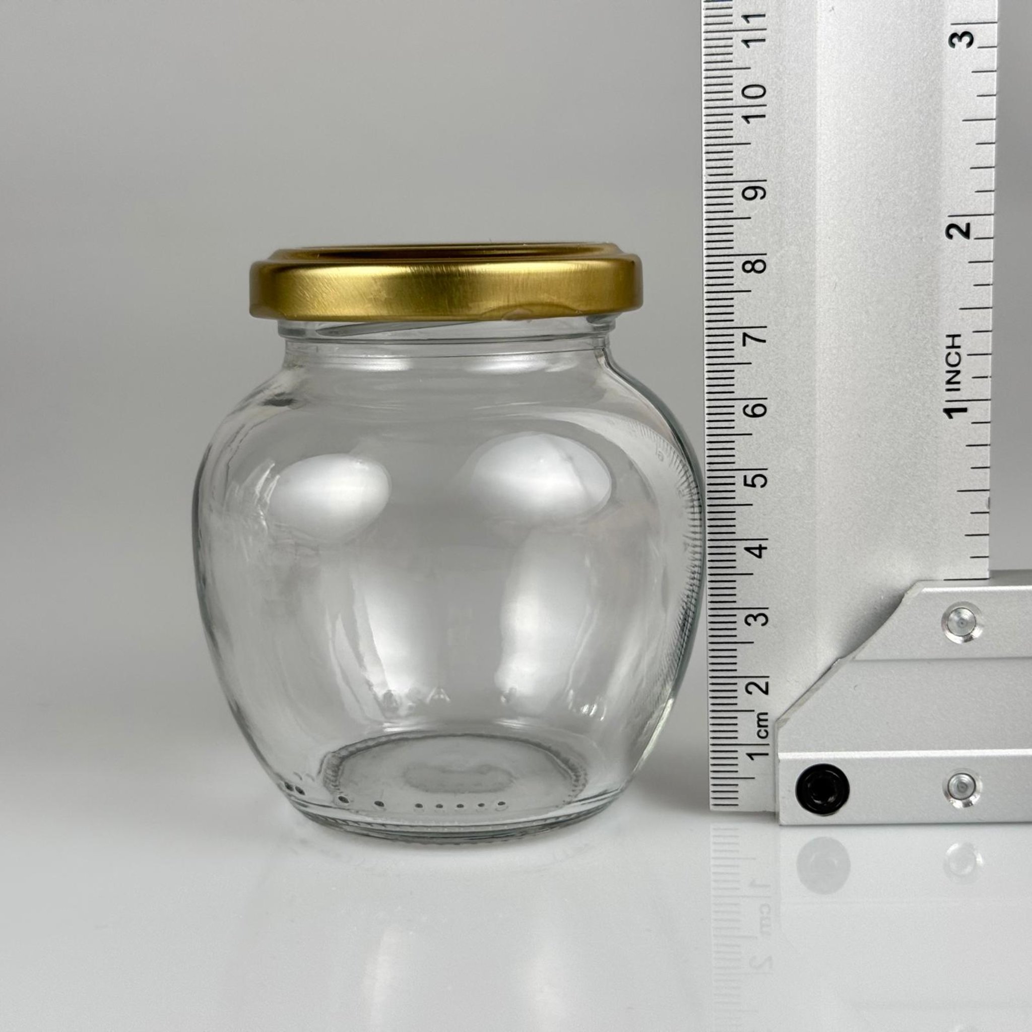 210 CC YUMURTA KAVANOZ - GOLD METAL KAPAKLI + KENDİNDEN YAPIŞKANLI KÖPÜK CONTALI TAKIM - 210 ML OVAL TİP CAM KAVANOZ