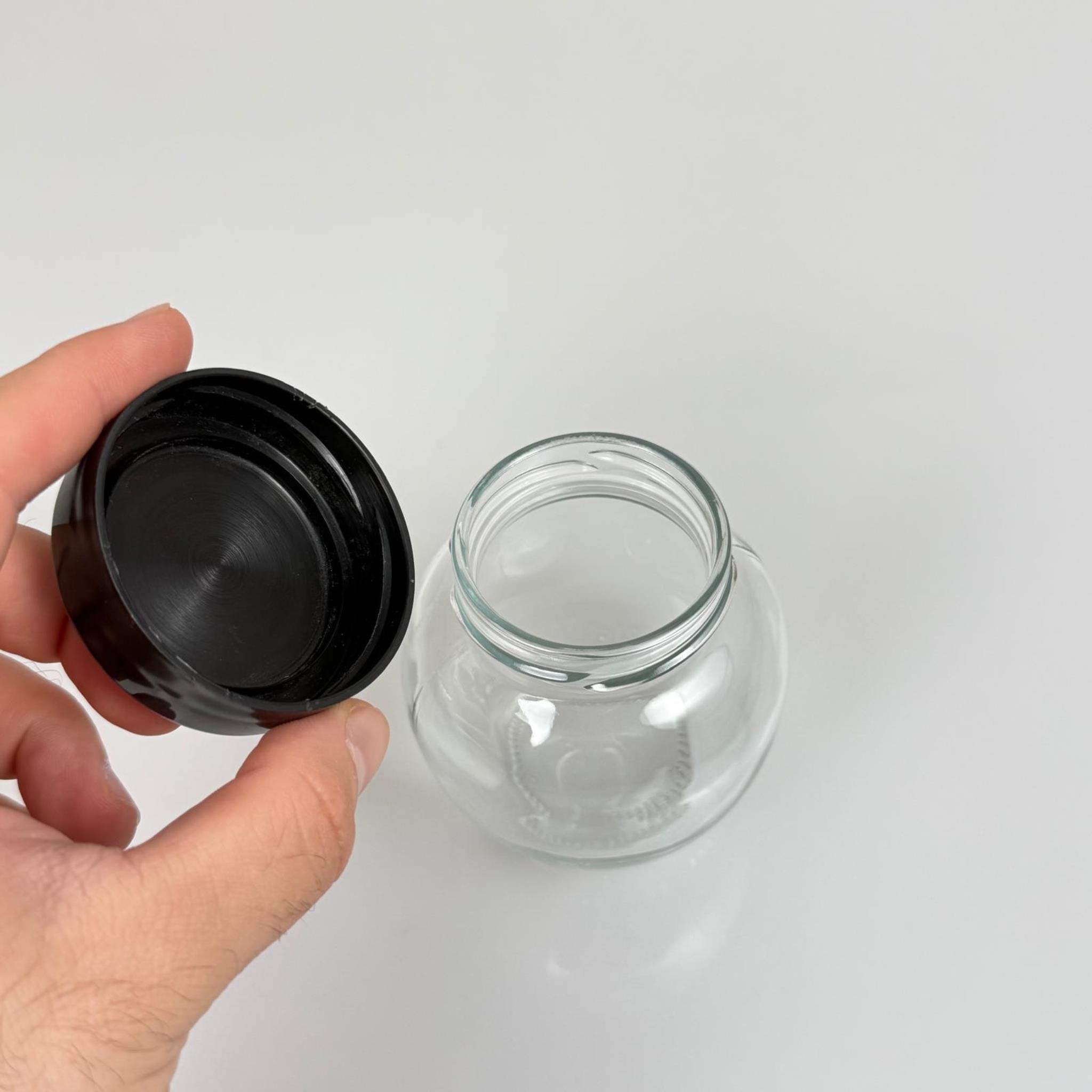 210 CC YUMURTA CAM KAVANOZ + SİYAH PLASTİK KAPAK - 210 ML PLASTİK KAPAKLI CAM KAVANOZ