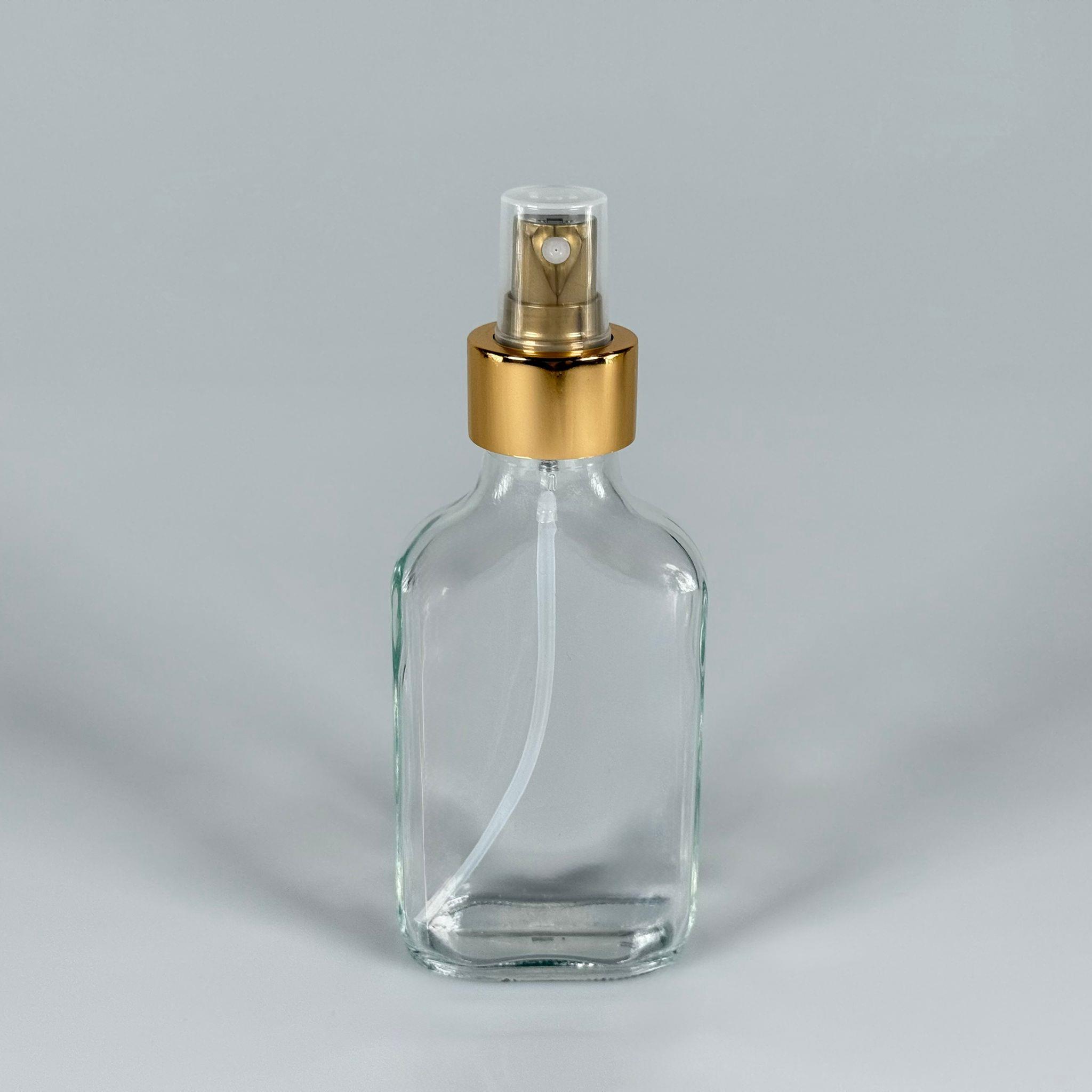 100 CC YASSI ŞEFFAF GOLD SPREYLİ CAM ŞİŞE - 100 ML LÜKS SPREY ŞİŞE