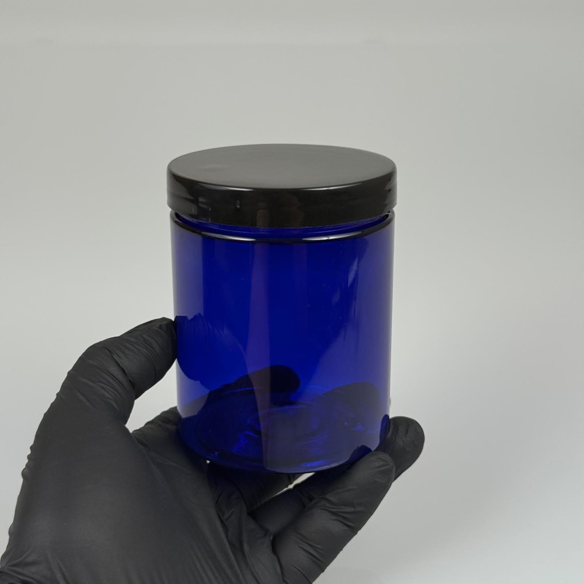 300 ML SERT PET KAVANOZ + SİYAH PLASTİK KAPAK + İÇ TIPA - 300 CC KALIN MAVİ PLASTİK KAVANOZ SİYAH PLASTİK KAPAKLI İÇ TIPALI TAKIM - KREM KAVANOZLARI