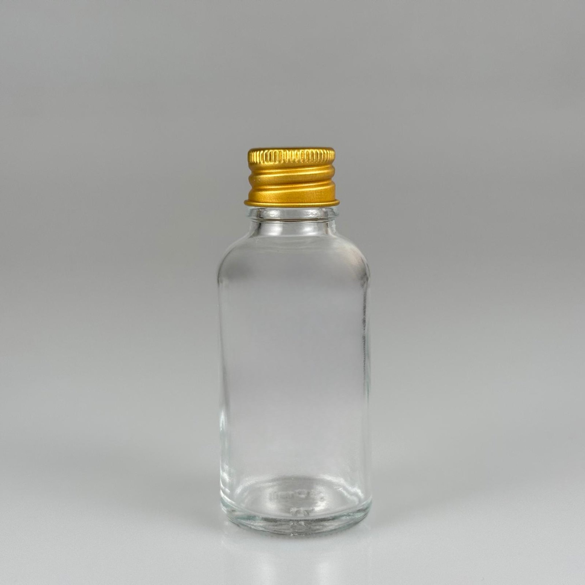 30 CC ŞEFFAF CAM ŞİŞE + KÖPÜK CONTALI GOLD ALÜMİNYUM METAL KAPAKLI TAKIM - 30 ML ŞEFFAF CAM ŞİŞE