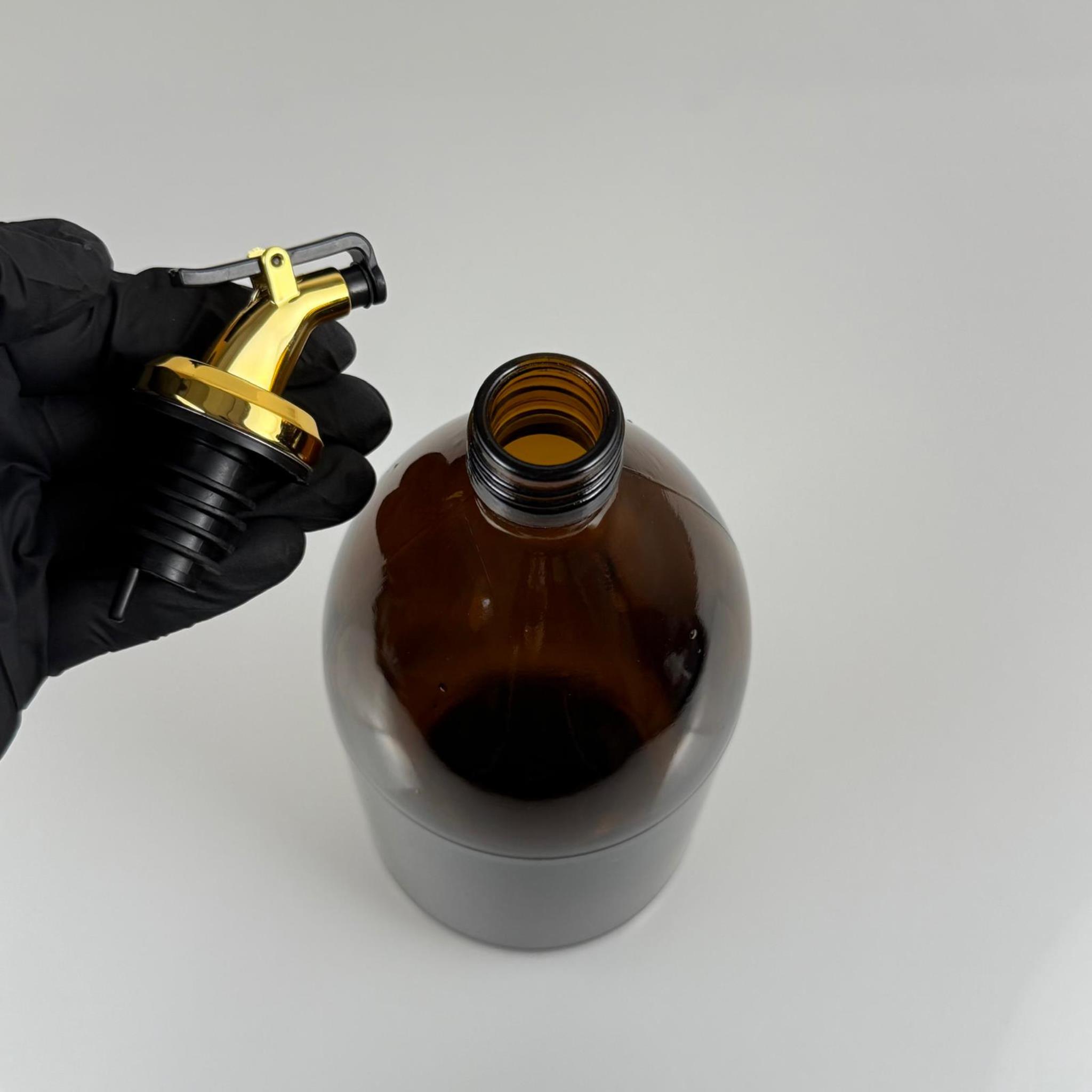 1000 CC AMBER TOMBUL ÖZEL SERİ CAM ŞİŞE - GOLD KAPAKLI YAĞDANLIK TIPALI - 1000 ML CAM ECZA ŞİŞESİ - KAHVERENGİ