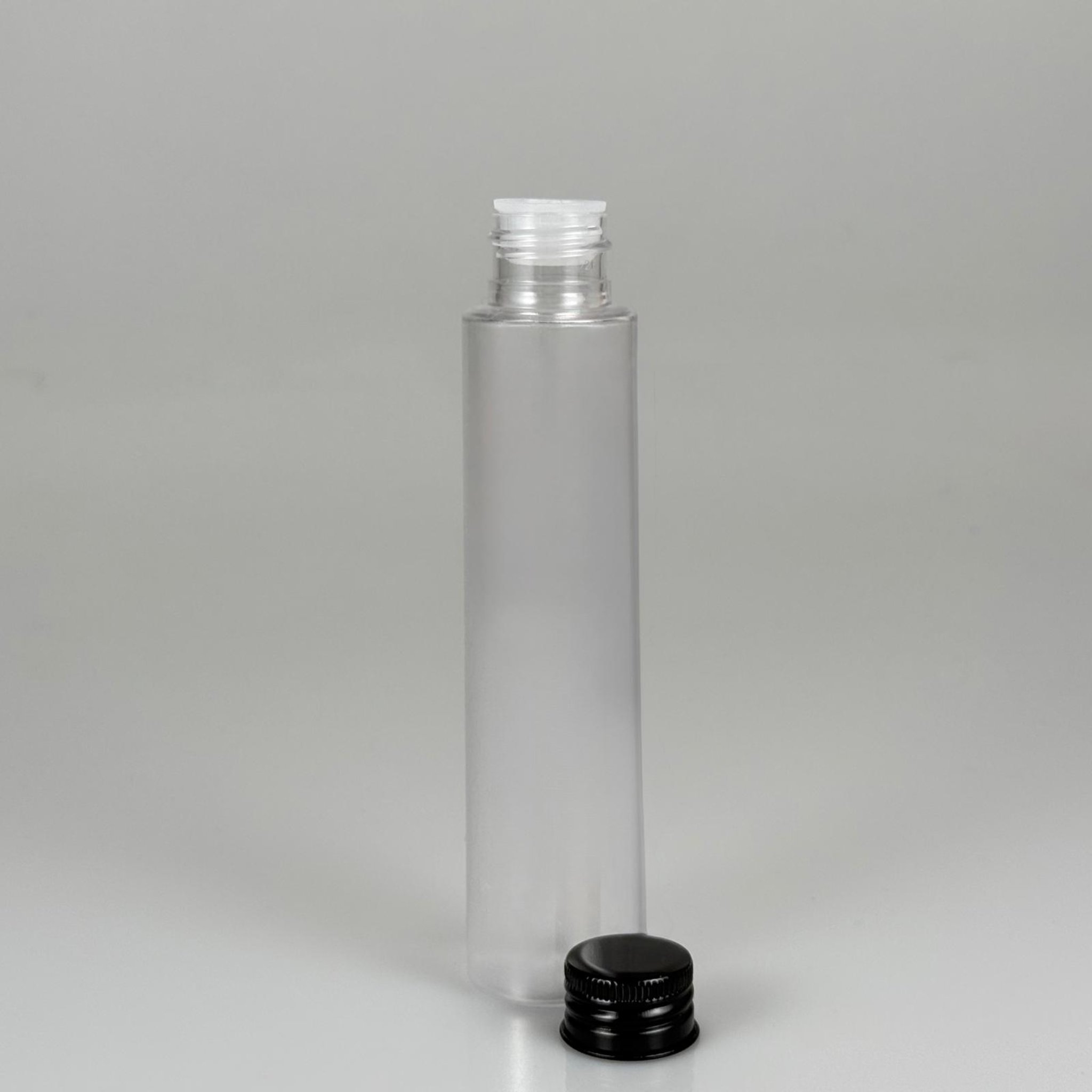 100 CC UZUN SİLİNDİR BUĞULU PET ŞİŞE ( 24 GR - 24 AĞIZ ) + KÖPÜK CONTALI SİYAH METAL ALÜMİNYUM KAPAK + KOLONYA TIPALI TAKIM - 100 ML BİBERİYE SUYU, LAVANTA YAĞI, SAÇ SERUM, TONİK VB İÇİN PLASTİK KOZMETİK AMBALAJLARI